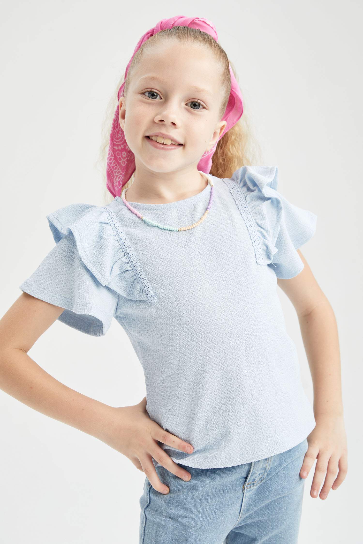 Girl Short Sleeve Frill Detail T-Shirt