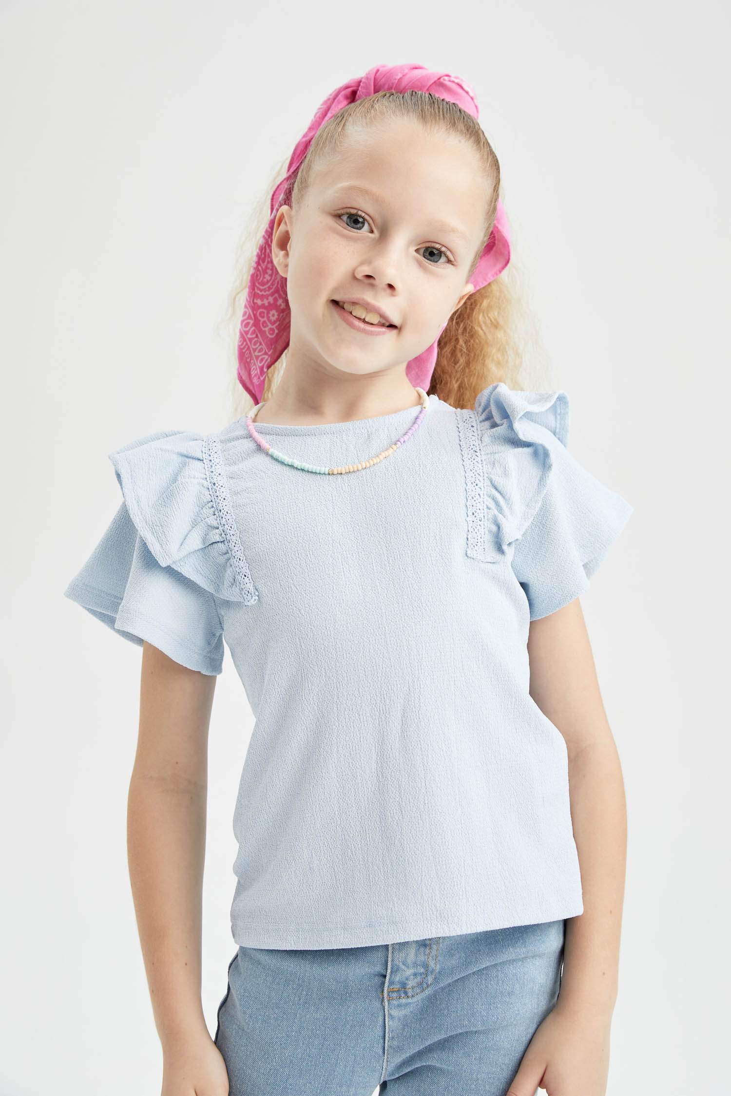 Girl Short Sleeve Frill Detail T-Shirt