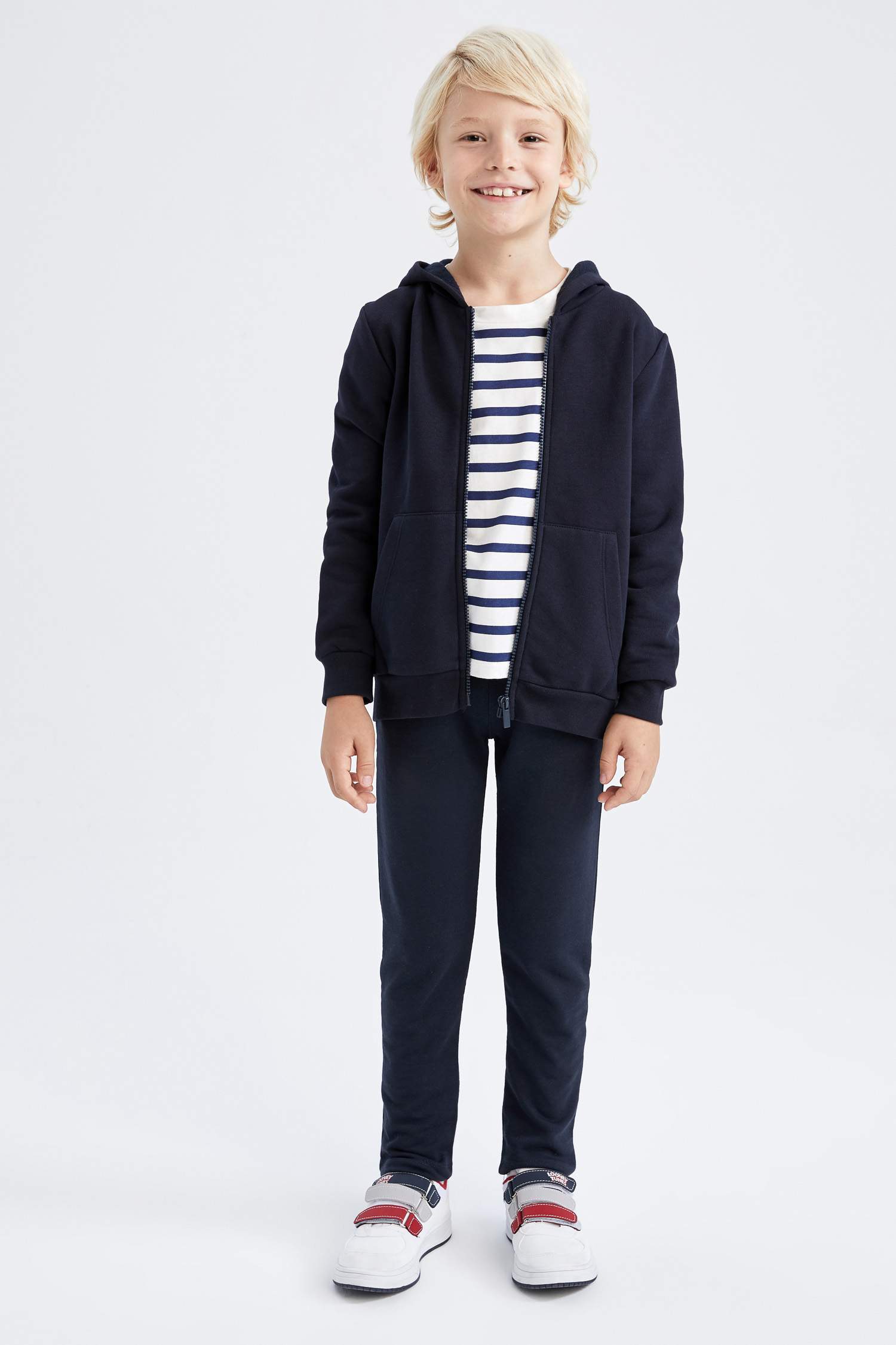 Navy Boys & Teens Regular Fit Hooded Cardigan 2502389 | DeFacto