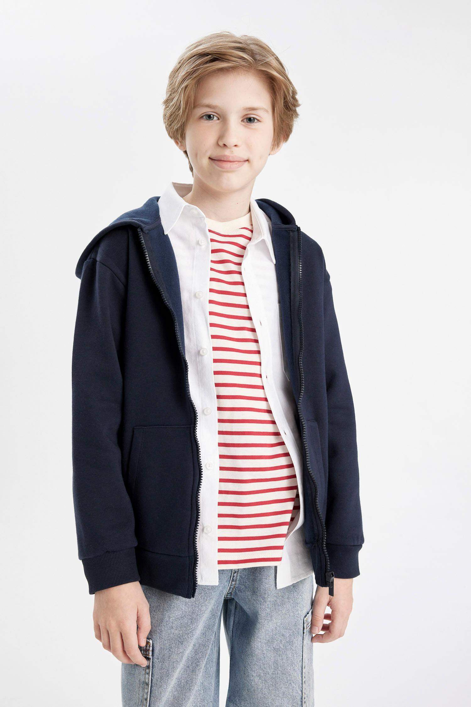 Boy Navy Hooded Zip School Cardigan