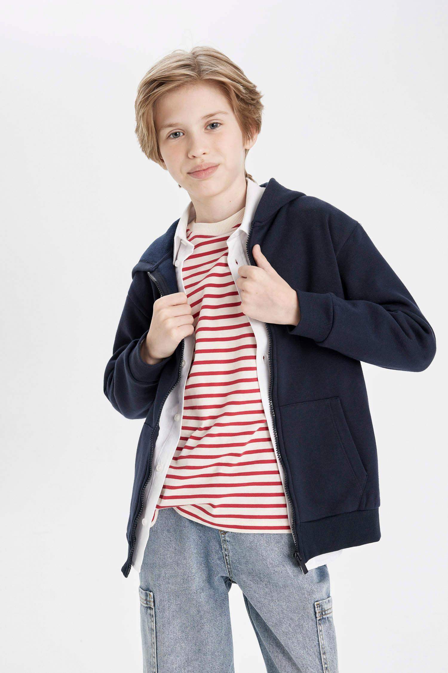 Boy Navy Hooded Zip School Cardigan