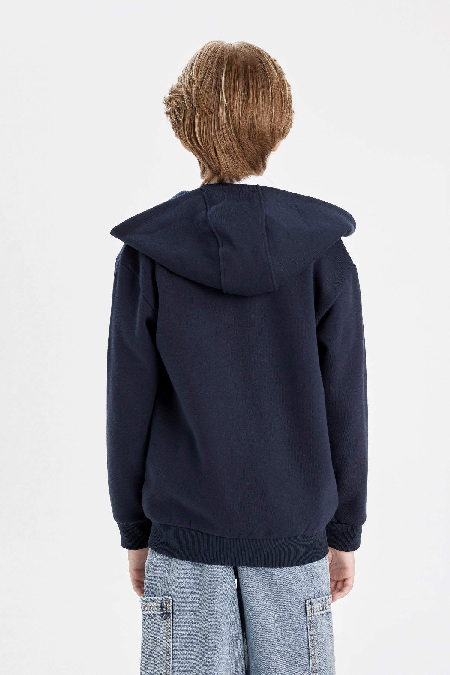 Boy Navy Hooded Zip School Cardigan
