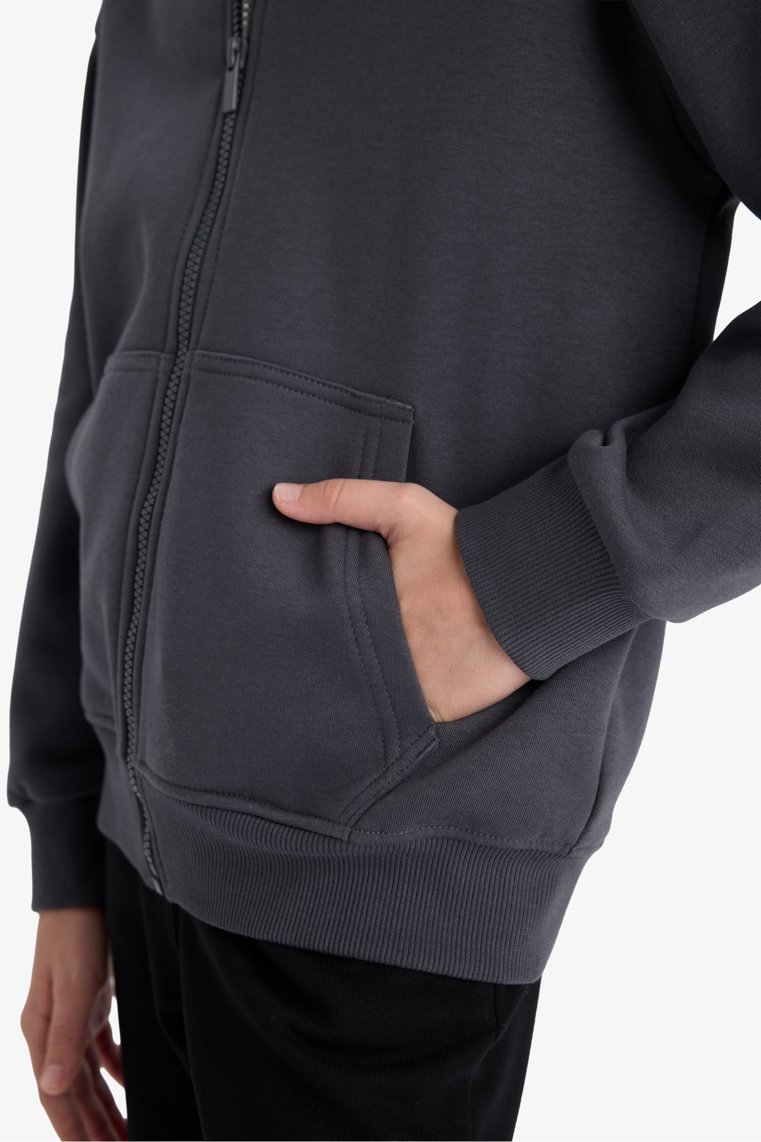 Erkek Çocuk Kapüşonlu Basic Düz Okul Fermuarlı Sweatshirt