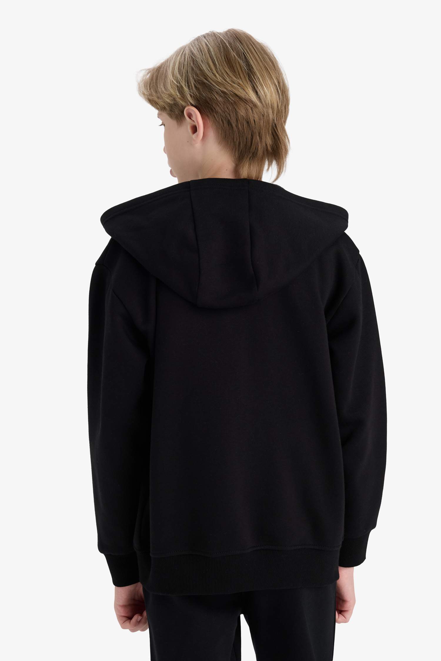 Boy Hooded Black Zippered School Cardigan