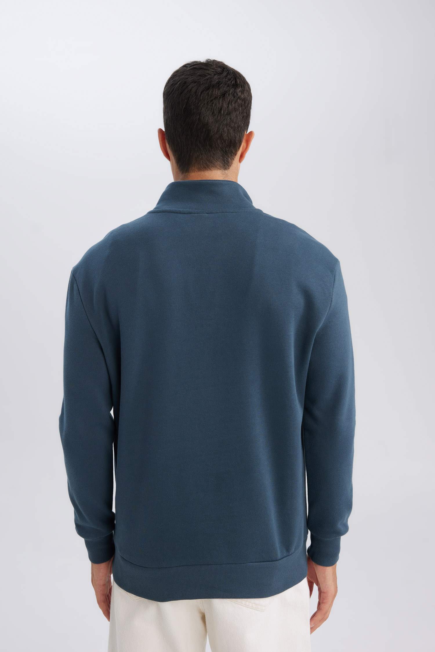 Comfort Regular Fit Rahat Kalıp Fermuarlı Dik Yaka Basic Düz Sweatshirt