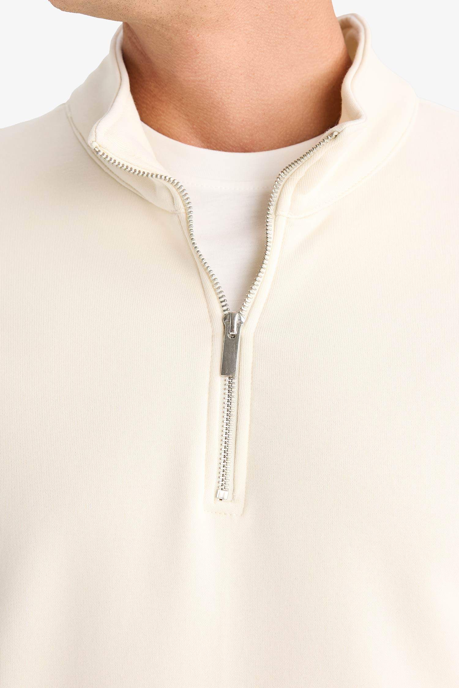 Comfort Regular Fit Rahat Kalıp Fermuarlı Dik Yaka Basic Düz Sweatshirt