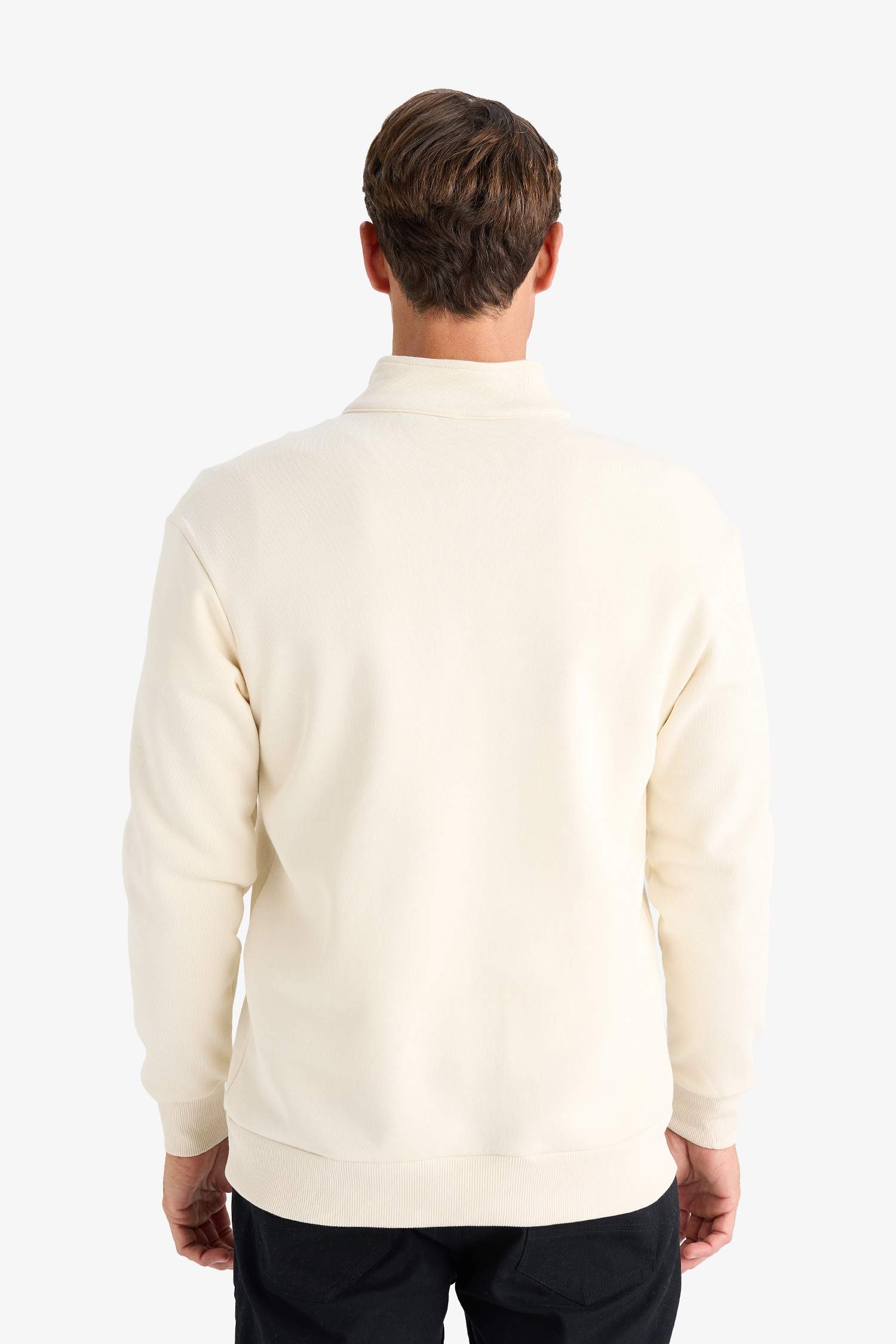Comfort Regular Fit Rahat Kalıp Fermuarlı Dik Yaka Basic Düz Sweatshirt