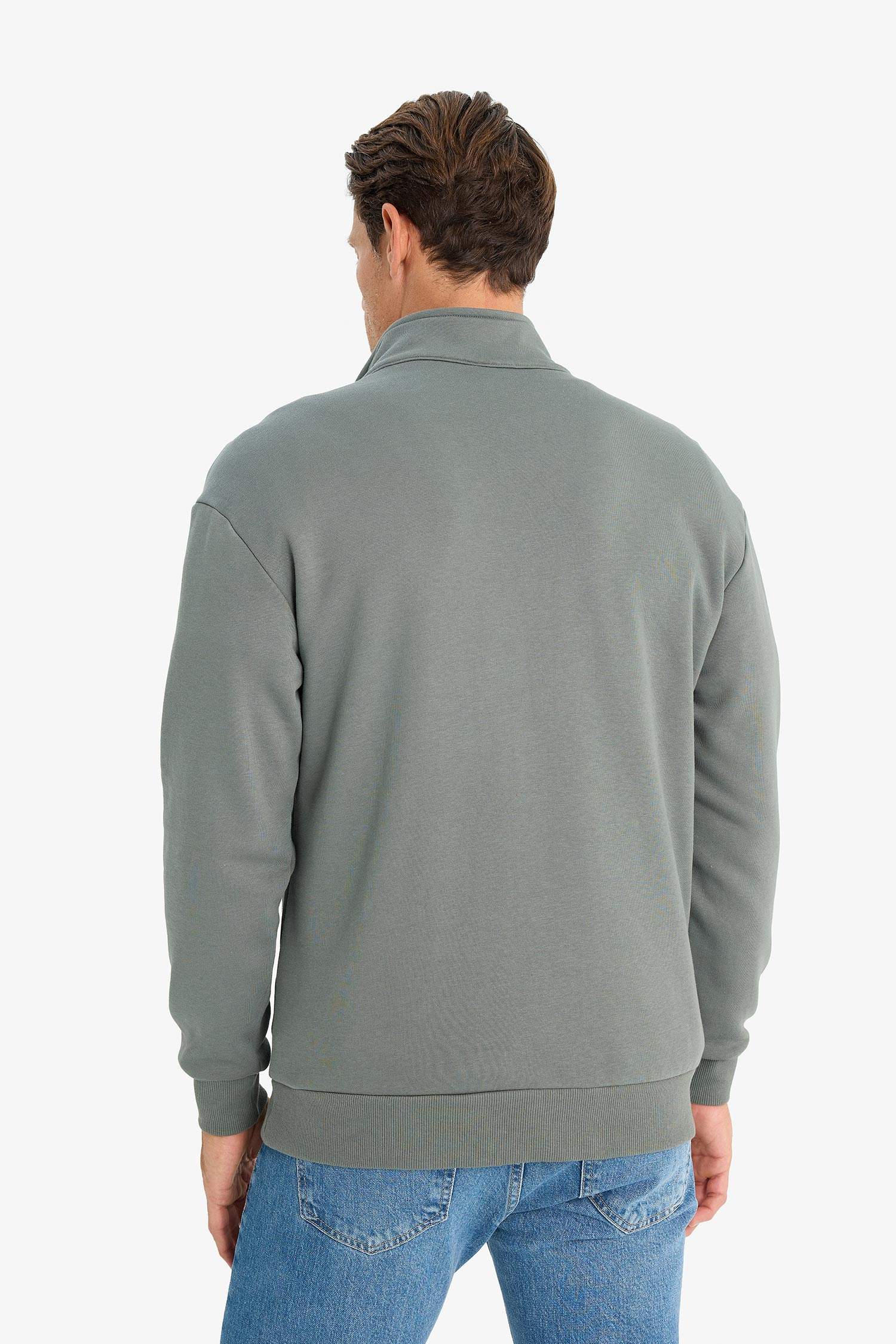 Comfort Regular Fit Rahat Kalıp Fermuarlı Dik Yaka Basic Düz Sweatshirt