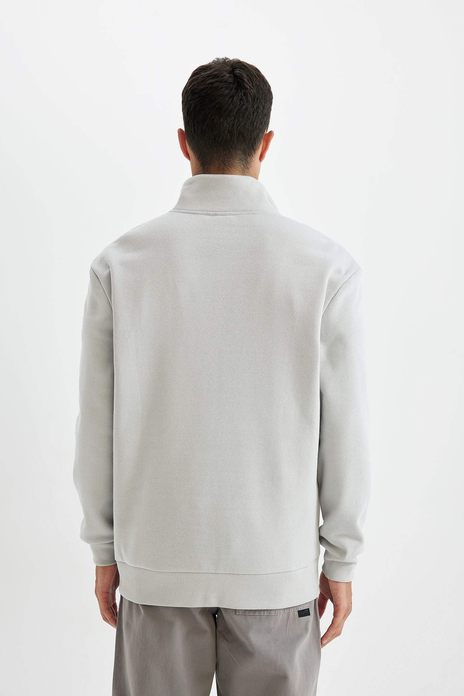 Comfort Regular Fit Rahat Kalıp Fermuarlı Dik Yaka Basic Düz Sweatshirt