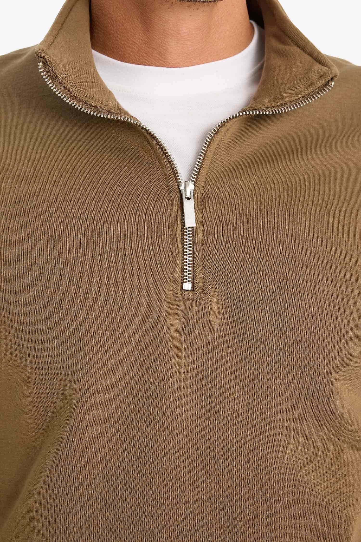 Comfort Regular Fit Rahat Kalıp Fermuarlı Dik Yaka Basic Düz Sweatshirt