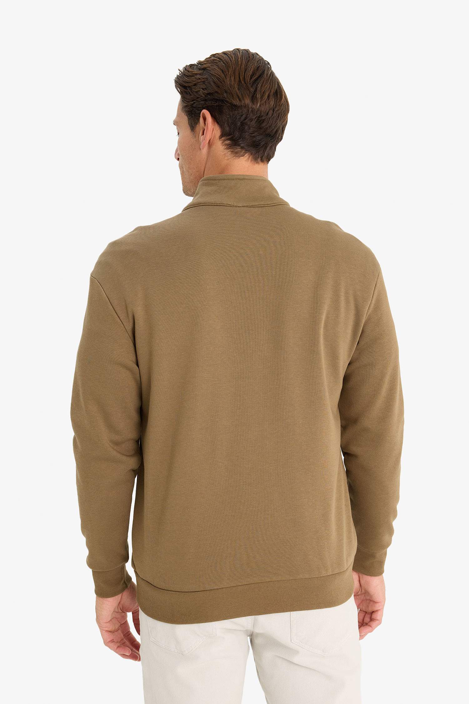 Comfort Regular Fit Rahat Kalıp Fermuarlı Dik Yaka Basic Düz Sweatshirt