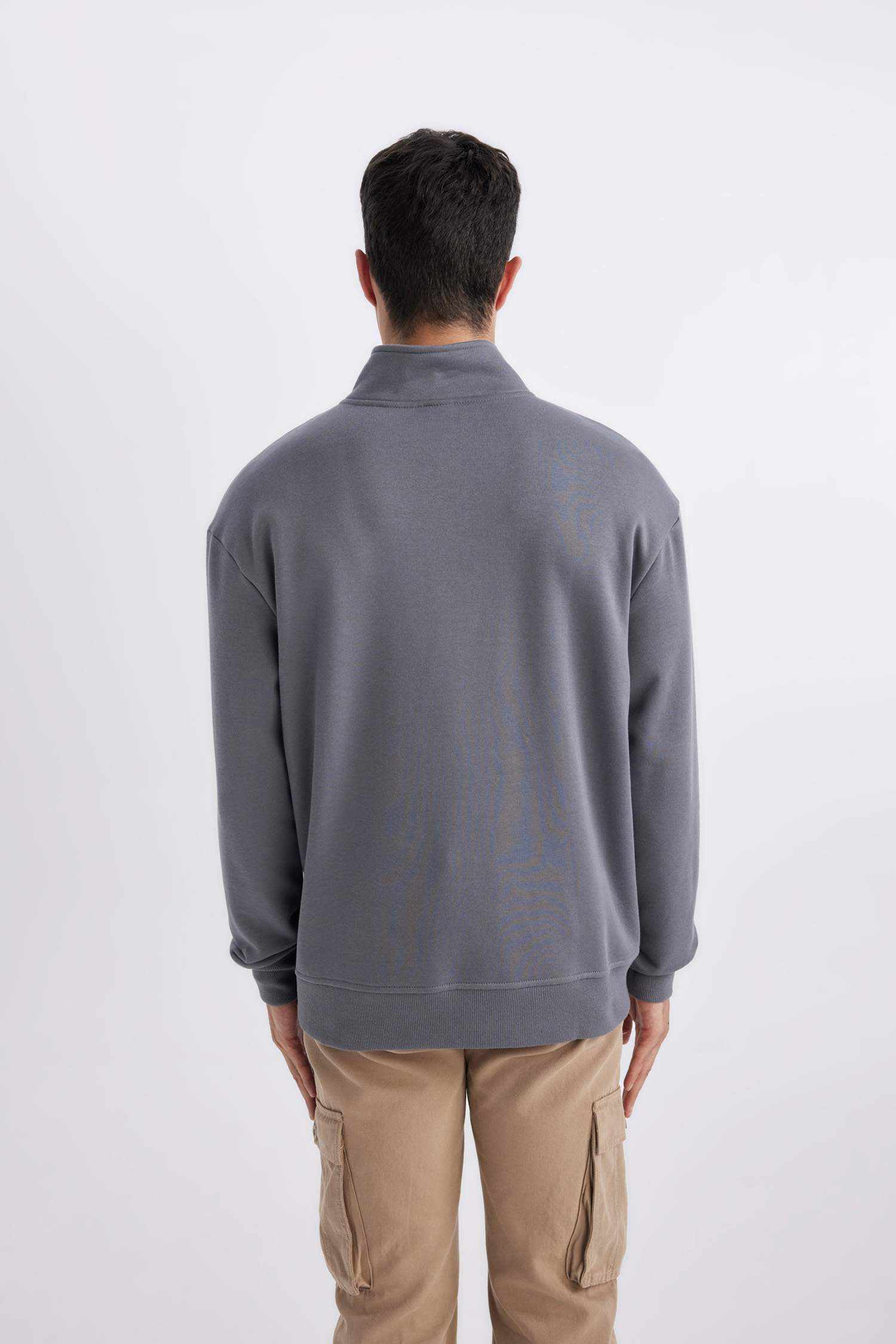 Comfort Regular Fit Rahat Kalıp Fermuarlı Dik Yaka Basic Düz Sweatshirt
