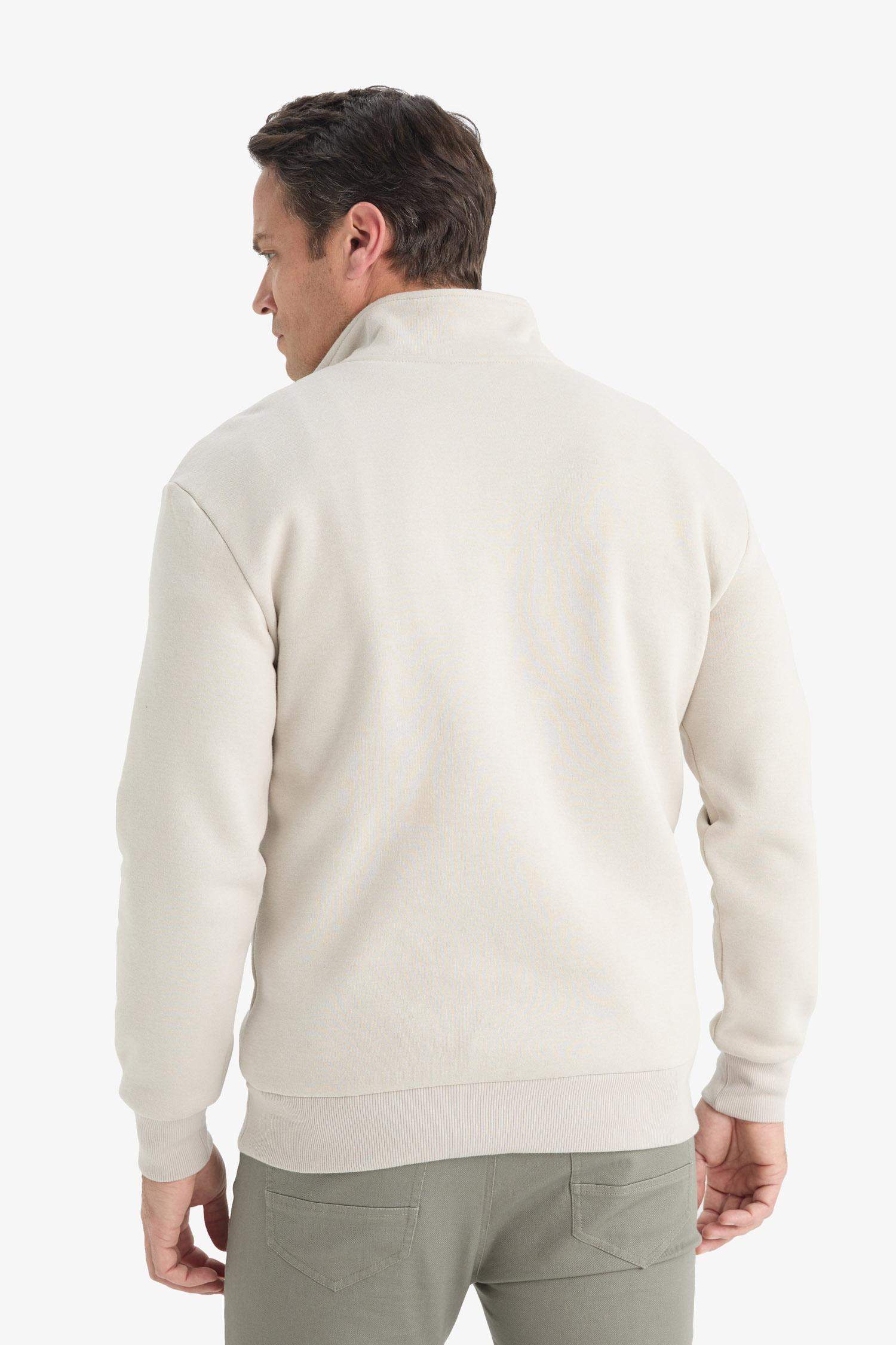 Regular Fit Dik Yaka Yarım Fermuarlı İçi Yumuşak Tüylü Basic Düz Sweatshirt