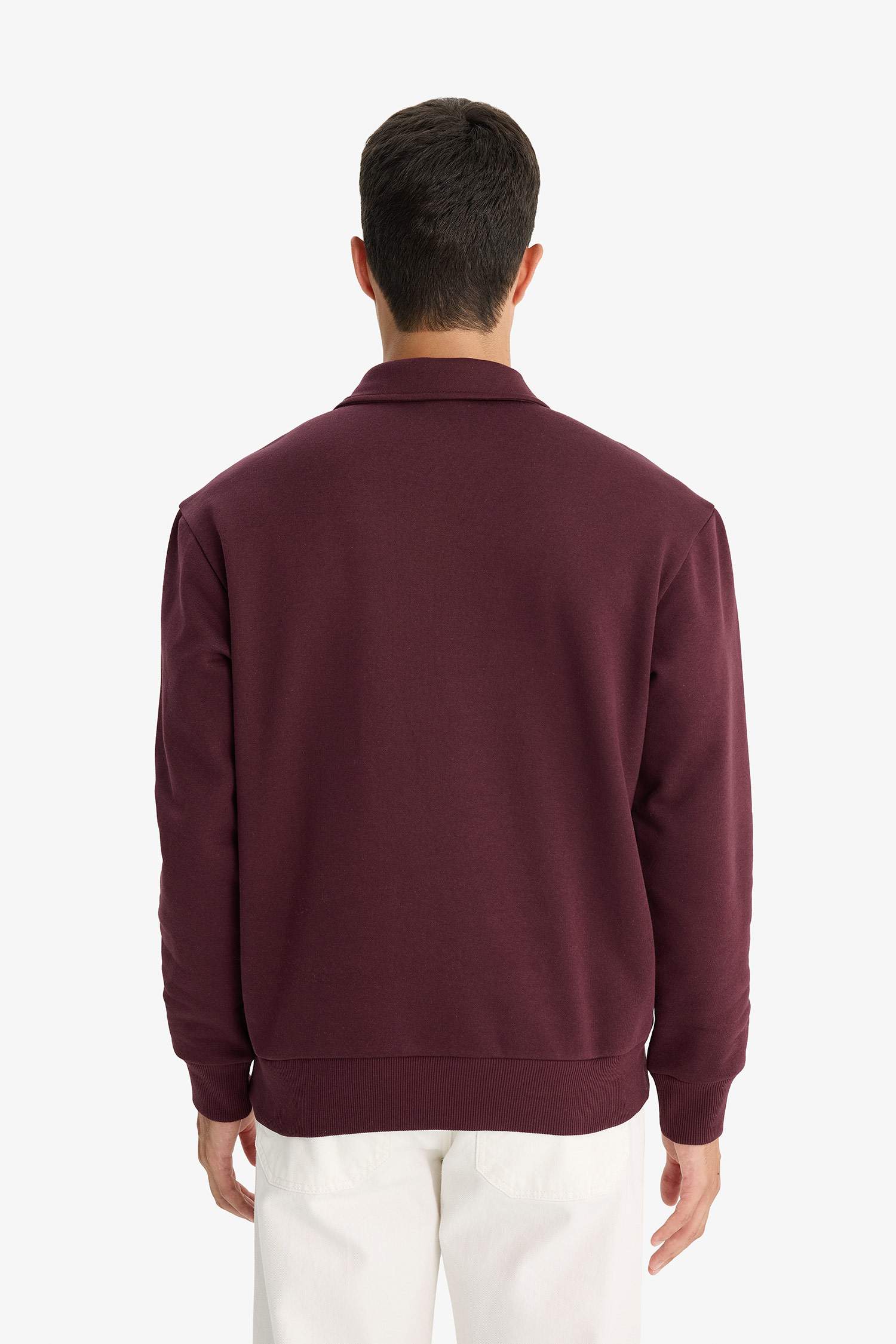 Regular Fit Dik Yaka Yarım Fermuarlı Basic Düz Sweatshirt