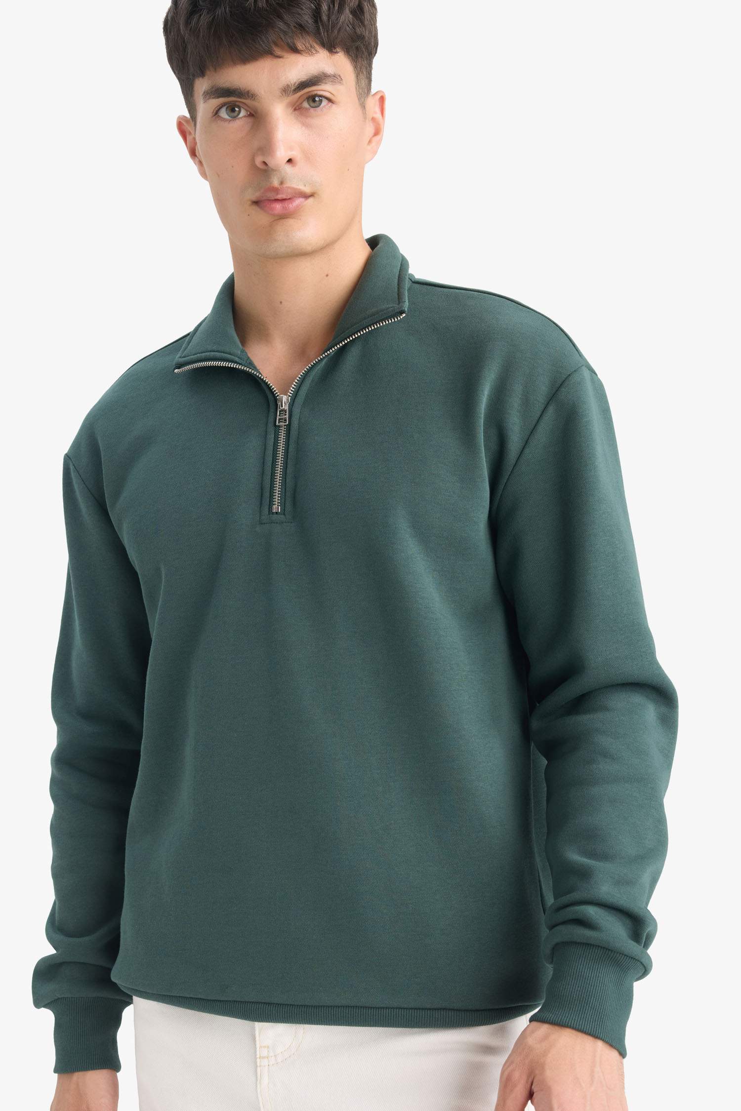 Regular Fit Stand Collar Thick Fabric Sweatshirt