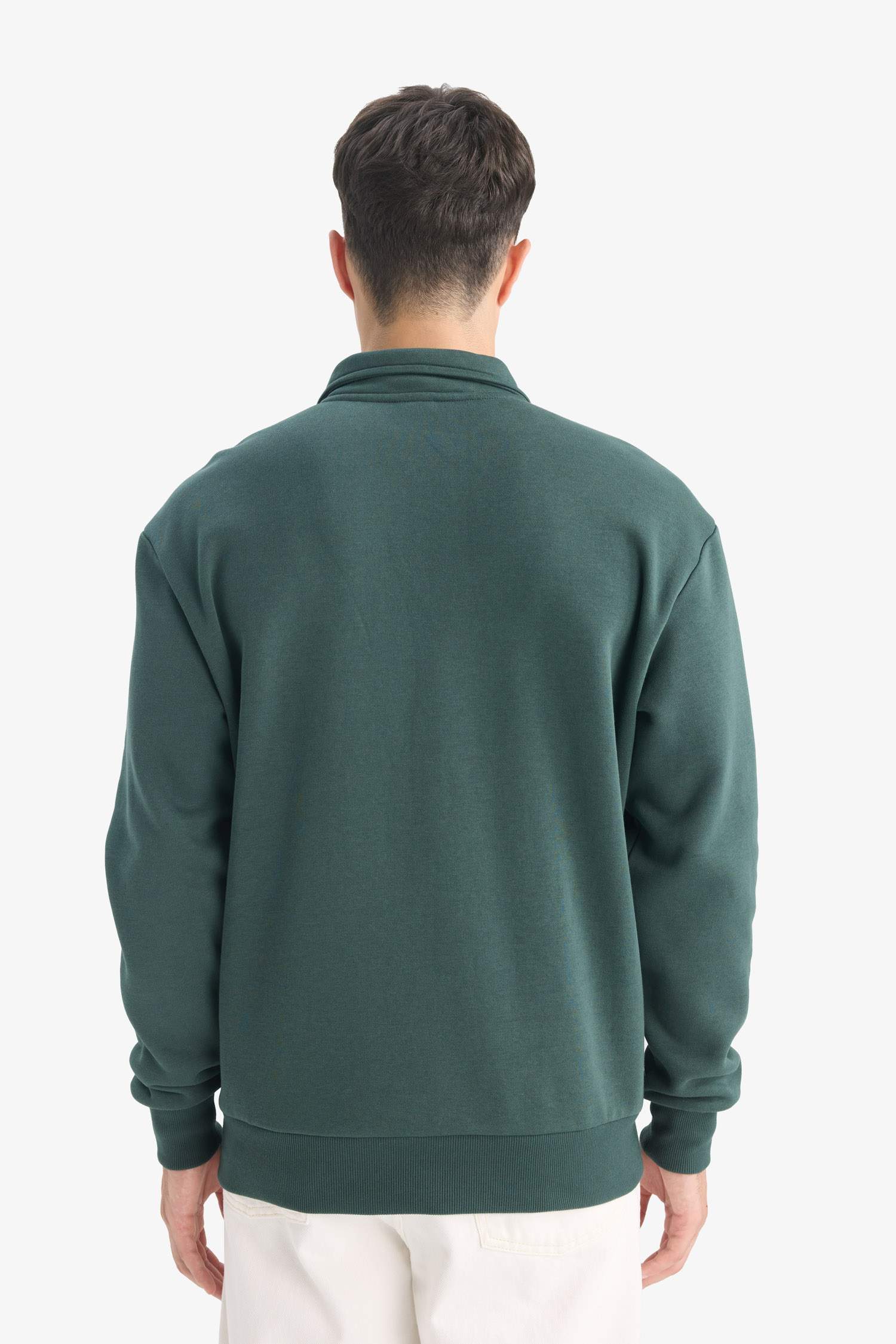 Regular Fit Stand Collar Thick Fabric Sweatshirt