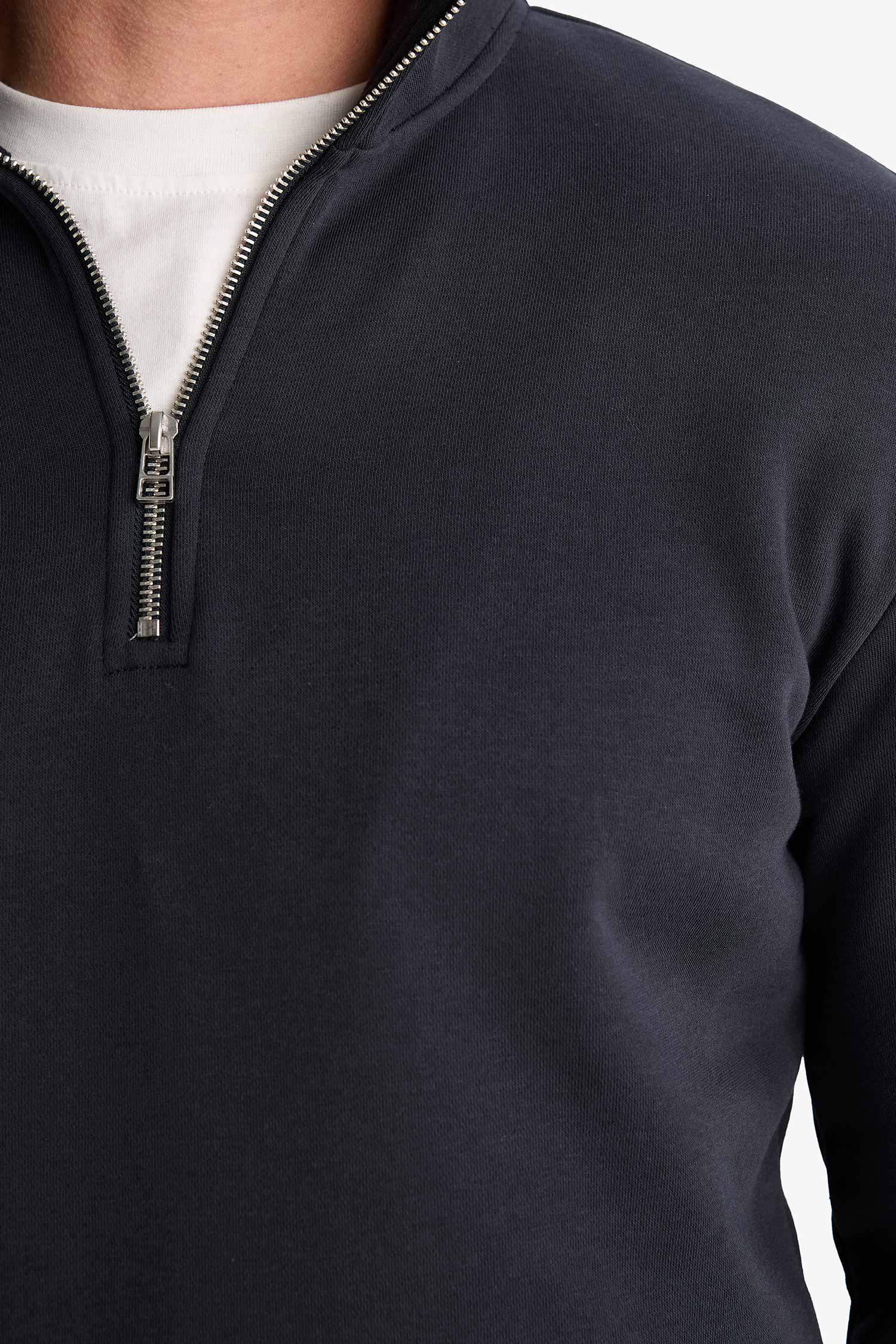 Regular Fit Dik Yaka Yarım Fermuarlı İçi Yumuşak Tüylü Basic Düz Sweatshirt