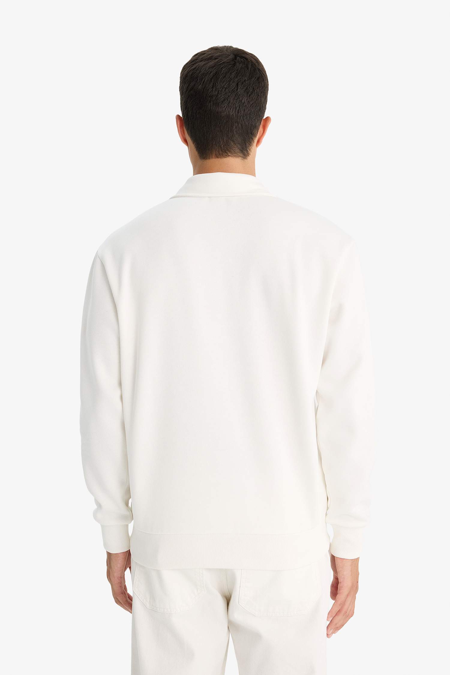 Regular Fit Dik Yaka Yarım Fermuarlı Basic Düz Sweatshirt