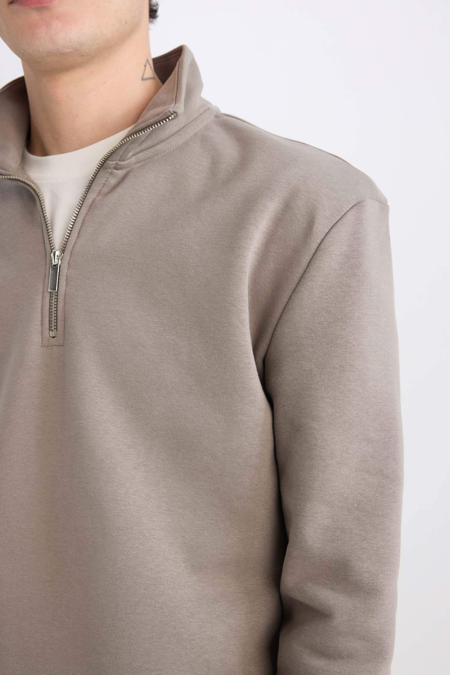 Comfort Regular Fit Rahat Kalıp Fermuarlı Dik Yaka Basic Düz Sweatshirt