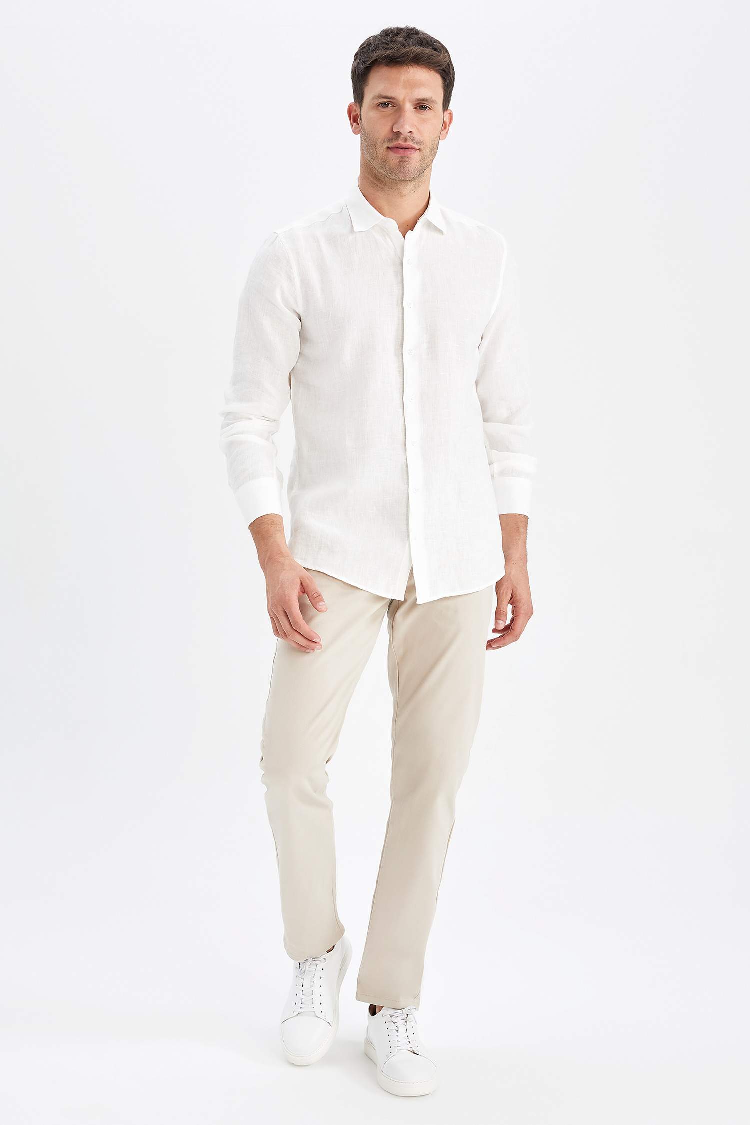 %100 Keten Modern Fit Uzun Kollu Klasik Gömlek