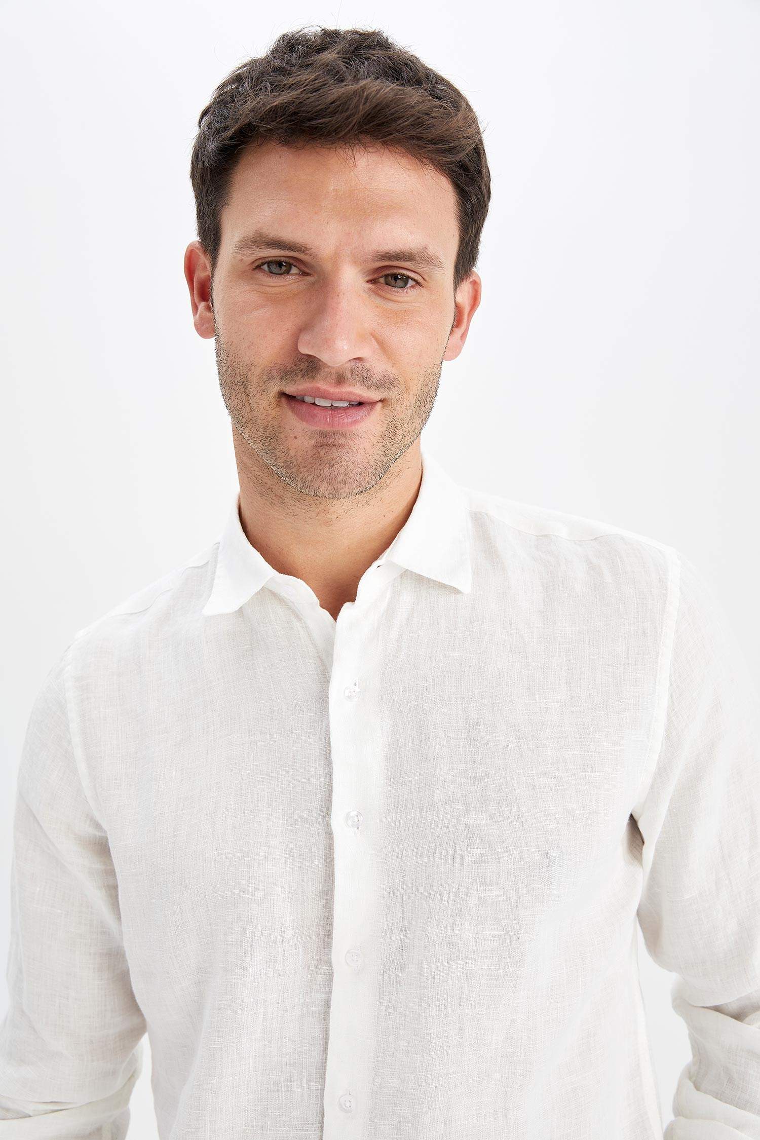 %100 Keten Modern Fit Uzun Kollu Klasik Gömlek