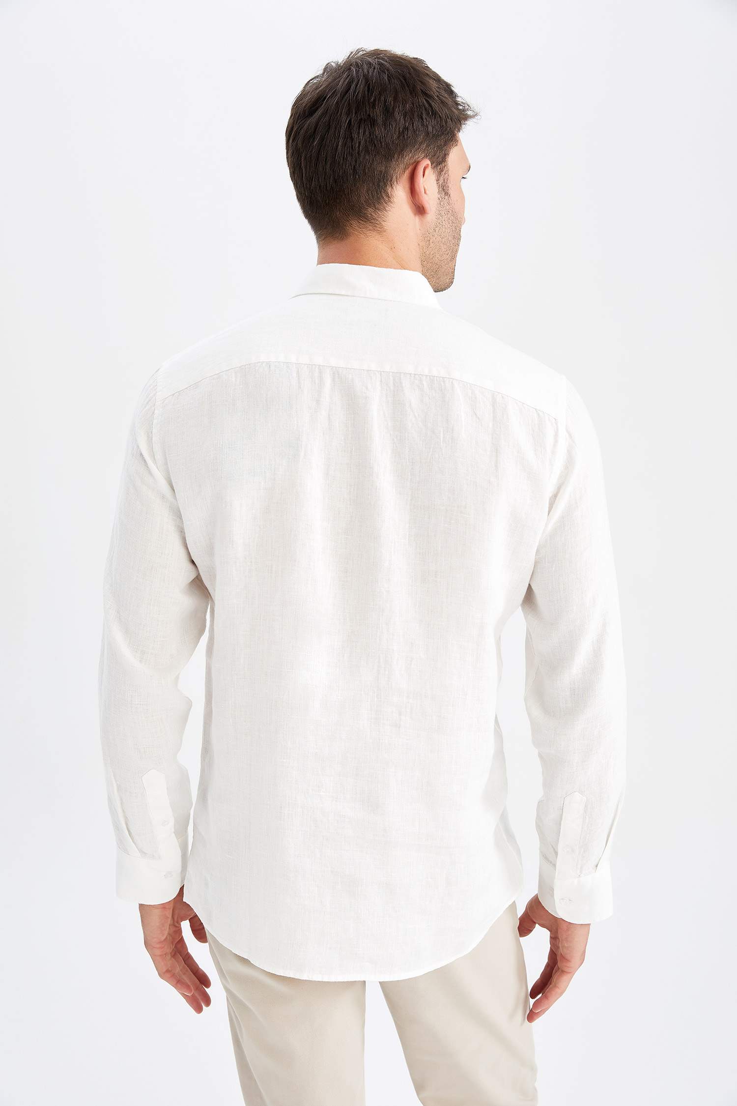 %100 Keten Modern Fit Uzun Kollu Klasik Gömlek