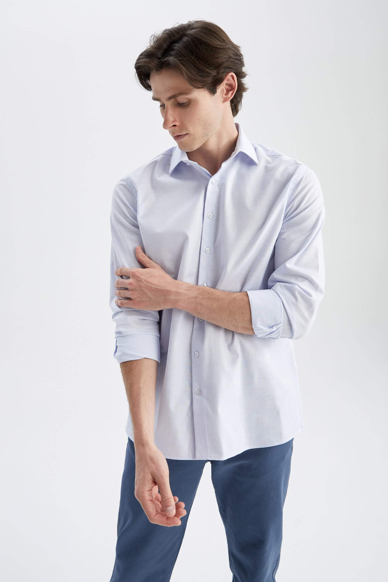 Modern Fit Italian Collar Cotton Long Sleeve Classic Shirt