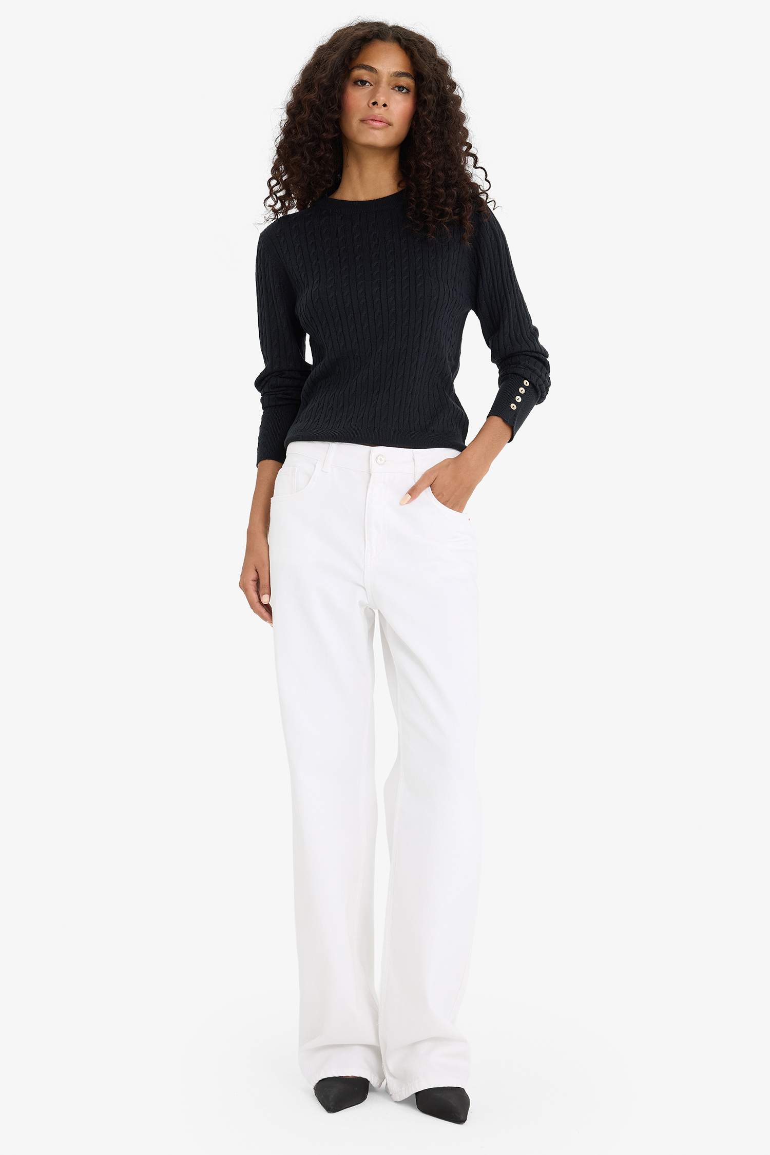 بلوز صوف قصة عادية بياخة مستديرة