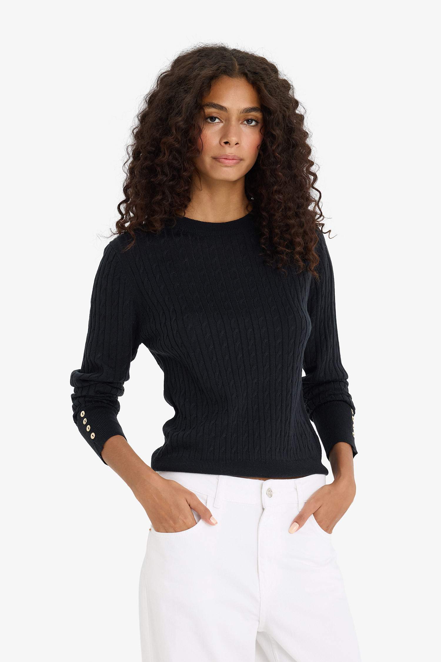 بلوز صوف قصة عادية بياخة مستديرة