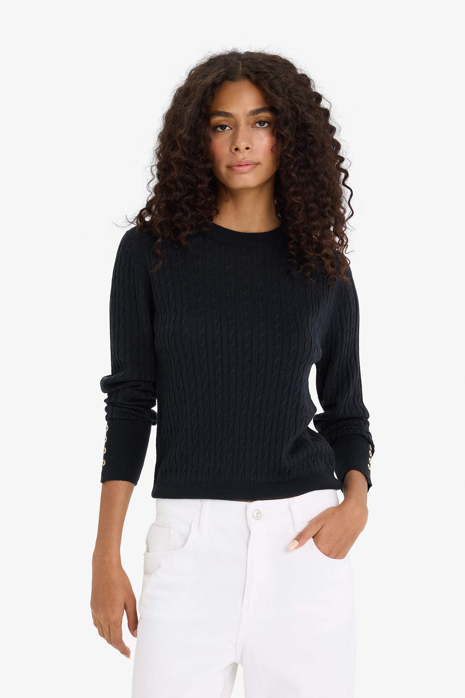 بلوز صوف قصة عادية بياخة مستديرة