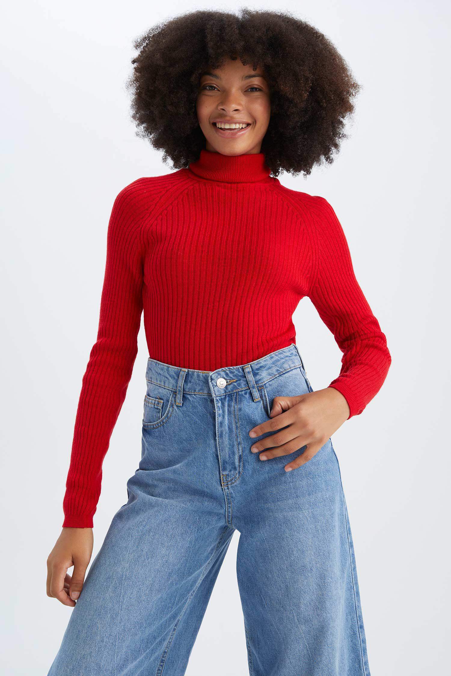 Red WOMAN Slim Fit Turtleneck Sweater 2496306 | DeFacto