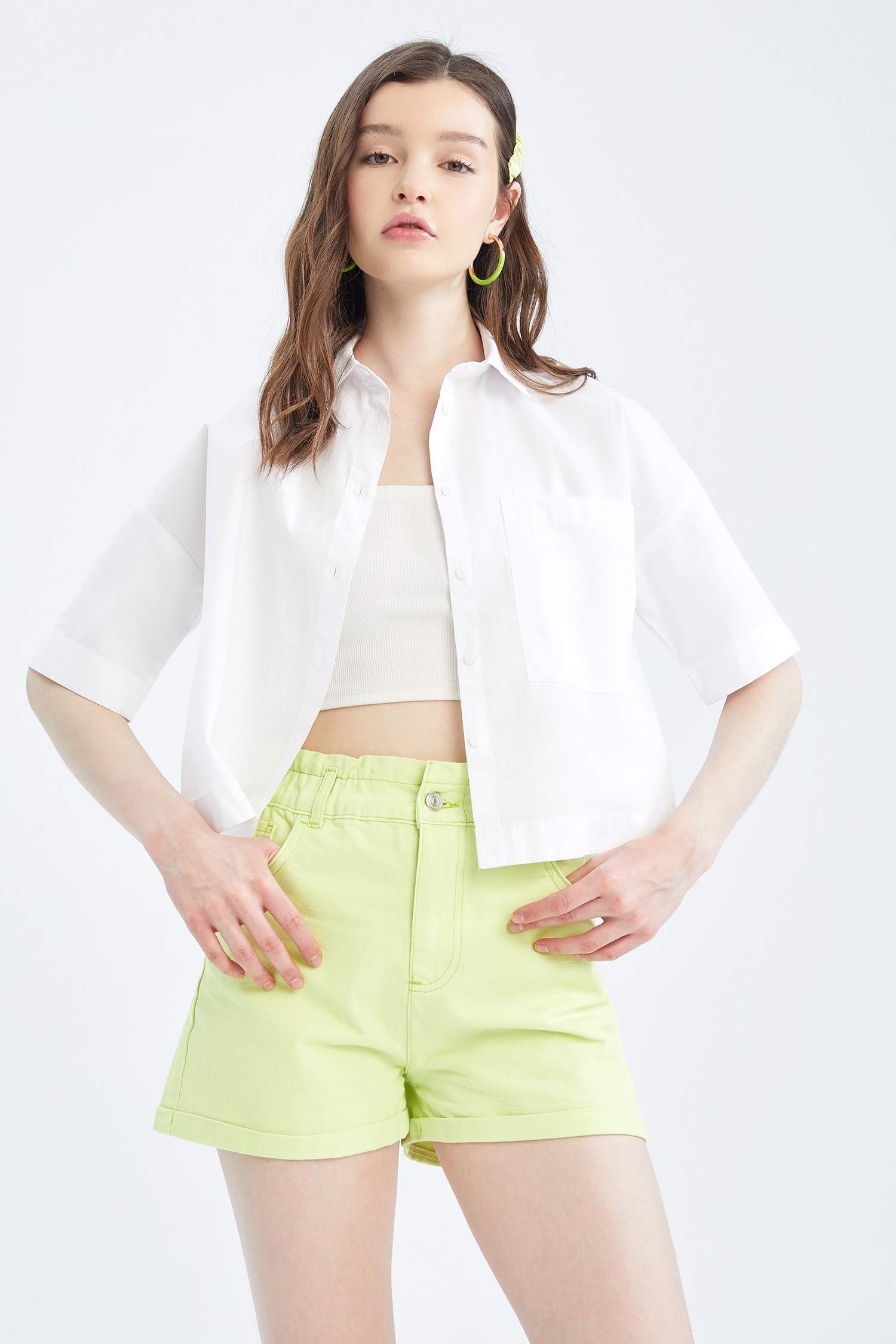 Шорты папербаг с высокой талией из 100% хлопка, Coool