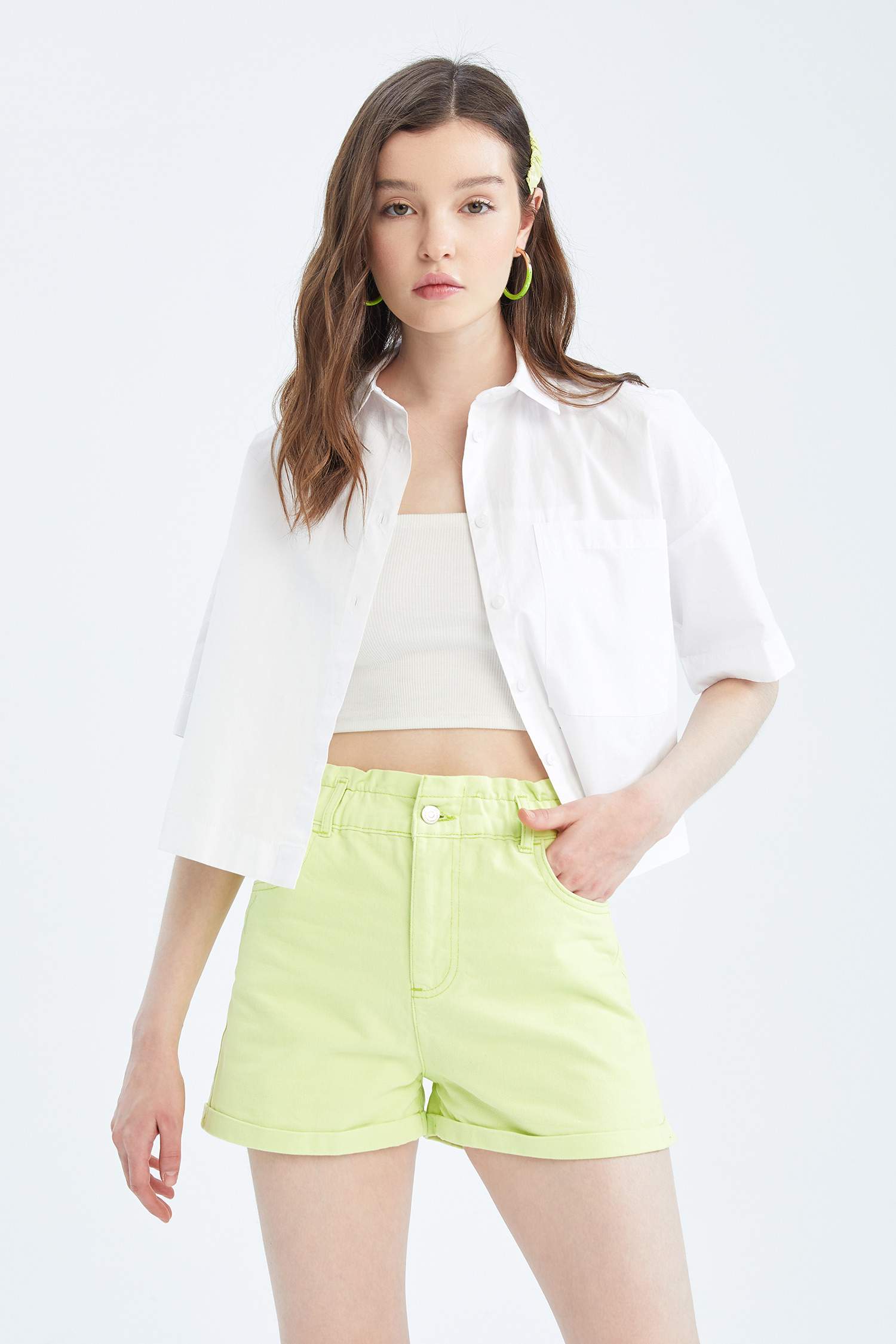 Шорты папербаг с высокой талией из 100% хлопка, Coool