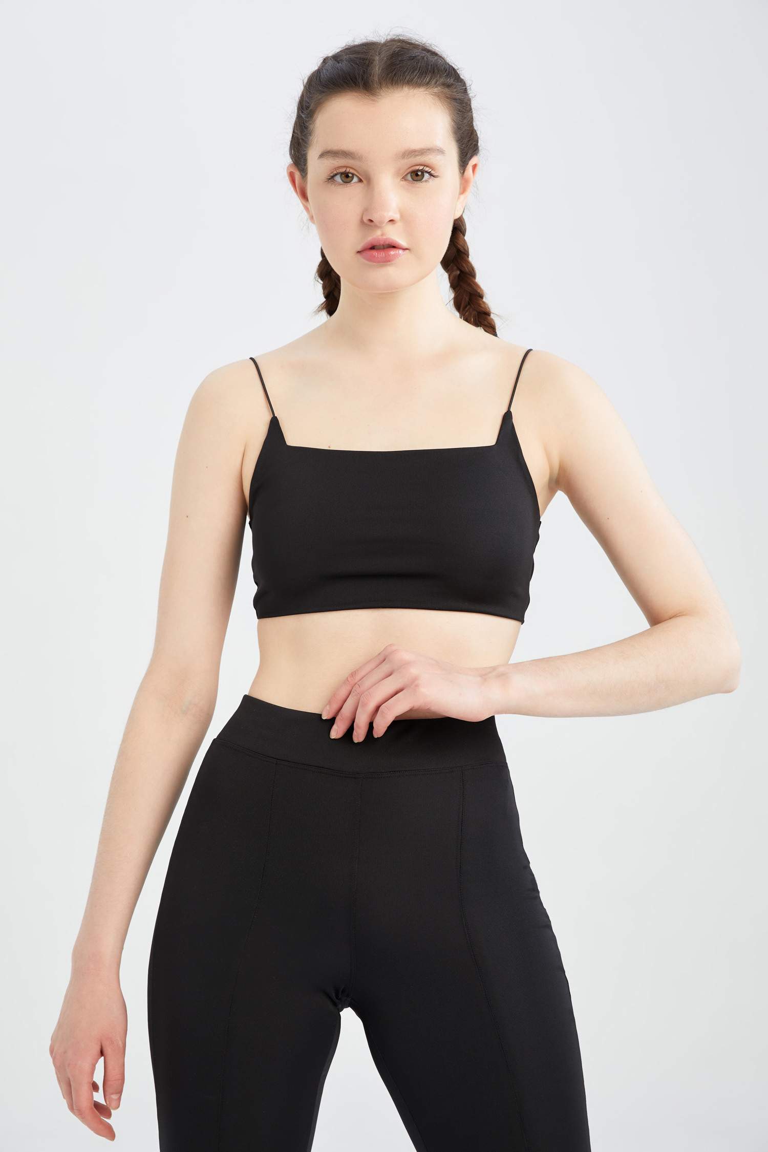 Defacto Fit Crew Neck Rope Strap Crop Top