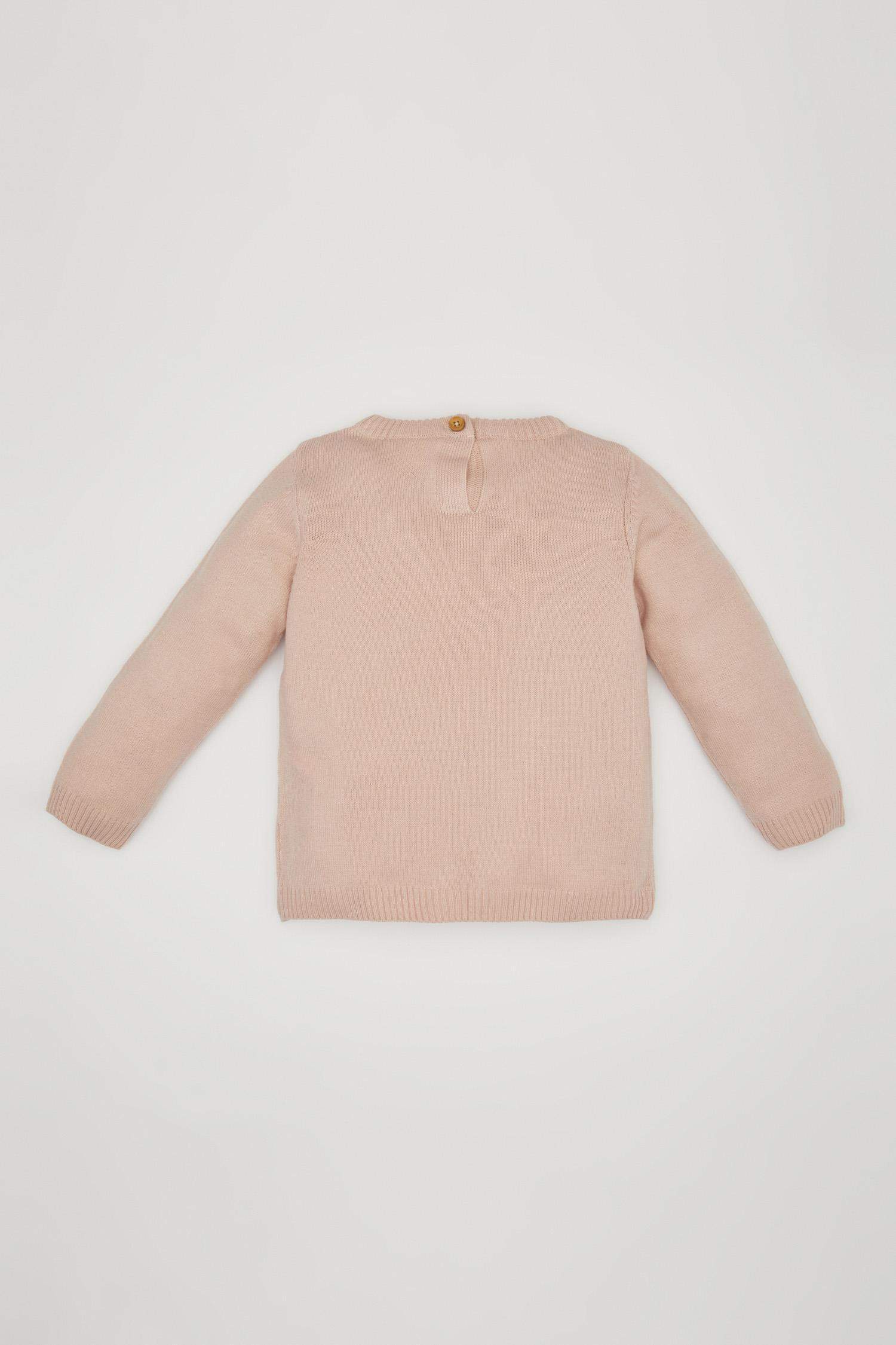 Baby Girl Pink Crew Neck Basic Knitted Pullover