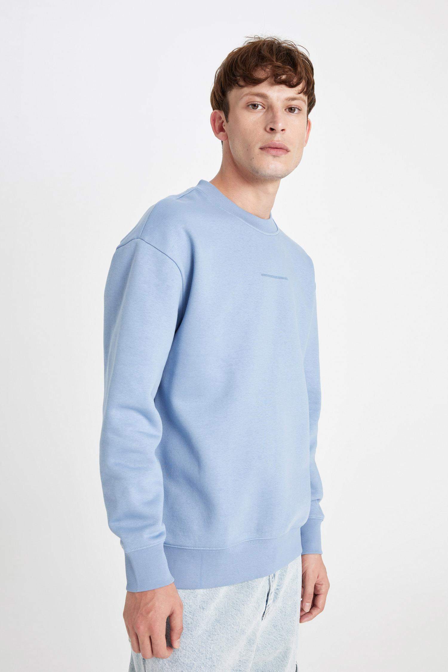 Boxy Fit Bisiklet Yaka Baskılı Sweatshirt