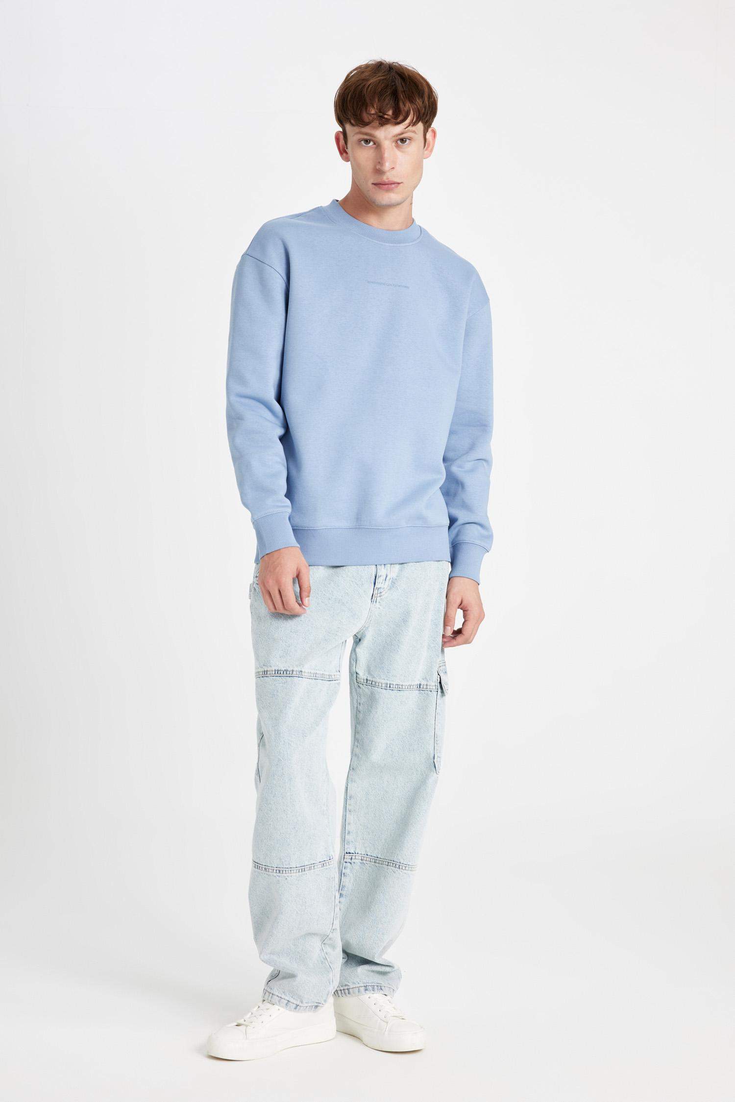 Boxy Fit Bisiklet Yaka Baskılı Sweatshirt