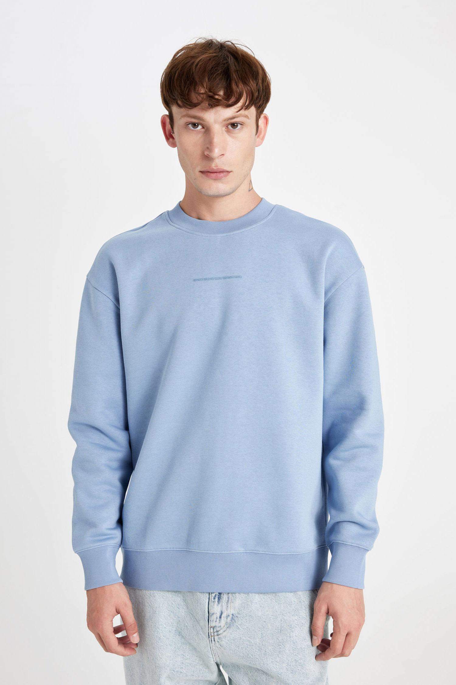 Boxy Fit Bisiklet Yaka Baskılı Sweatshirt