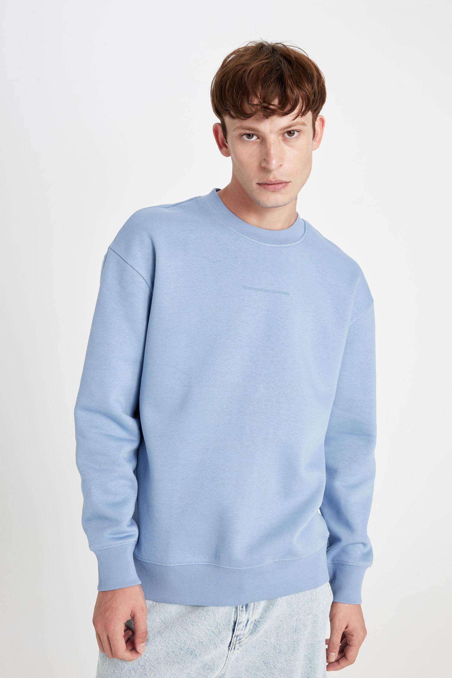 Boxy Fit Bisiklet Yaka Baskılı Sweatshirt