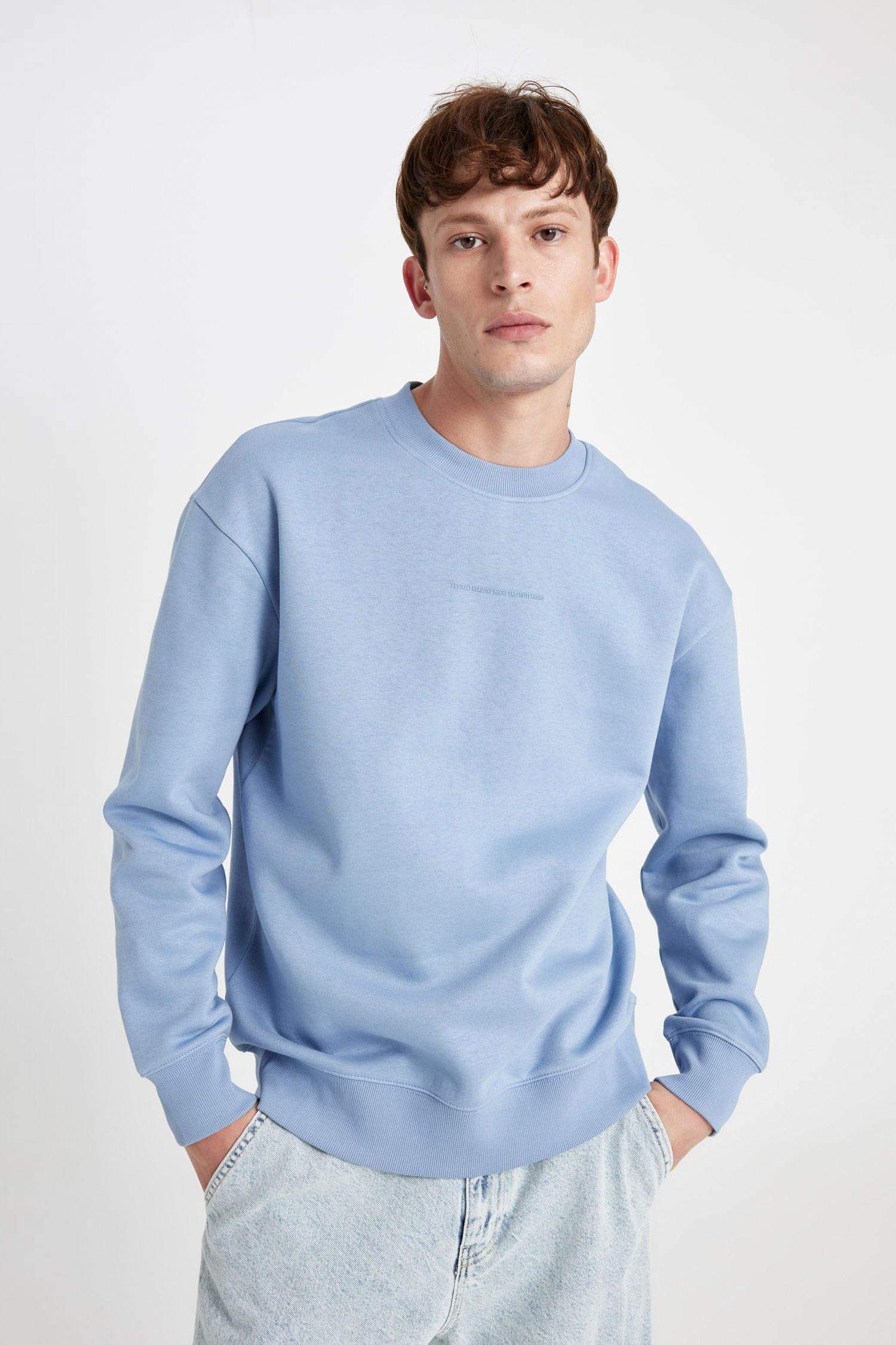 Boxy Fit Bisiklet Yaka Baskılı Sweatshirt