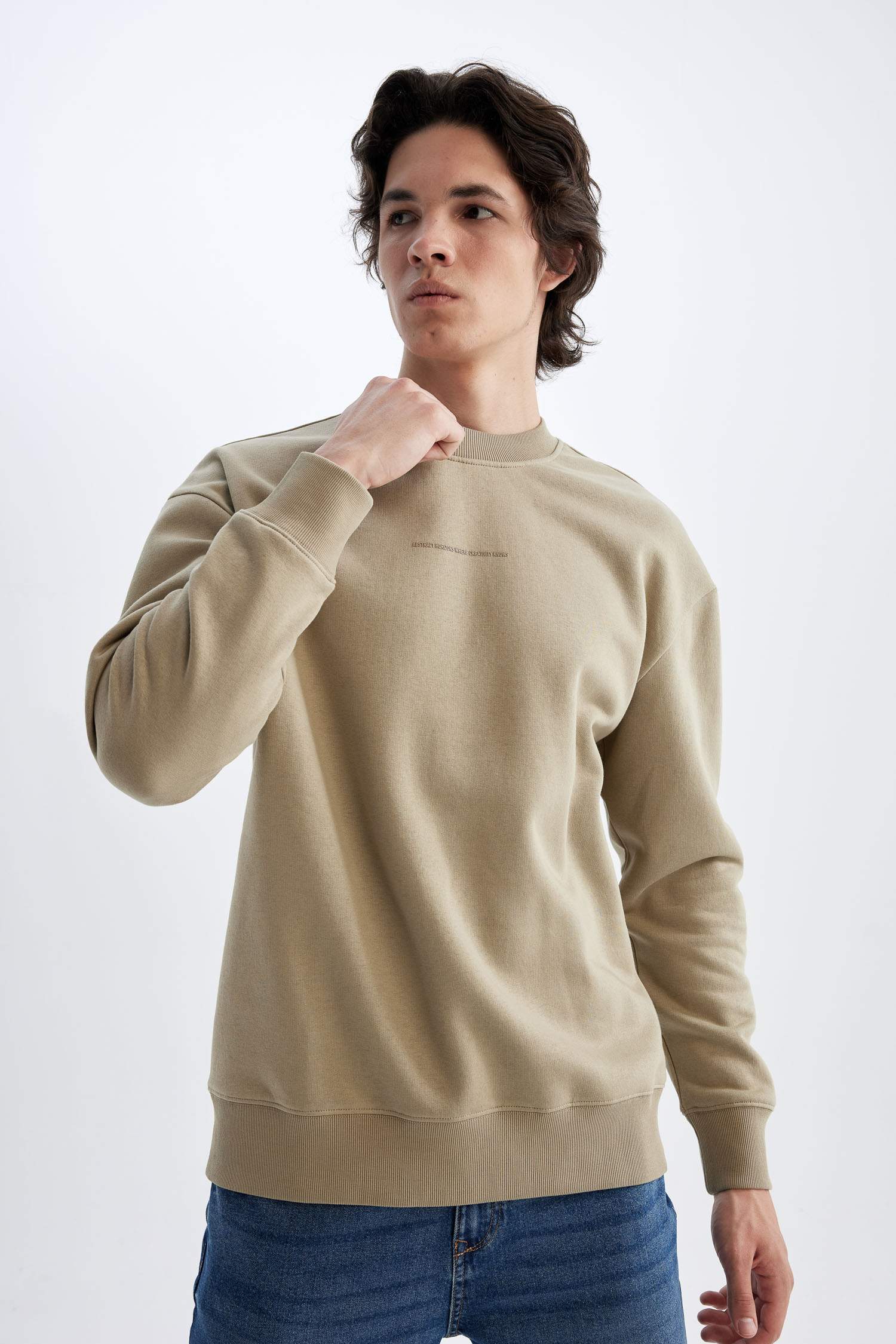Boxy Fit Bisiklet Yaka Baskılı Sweatshirt