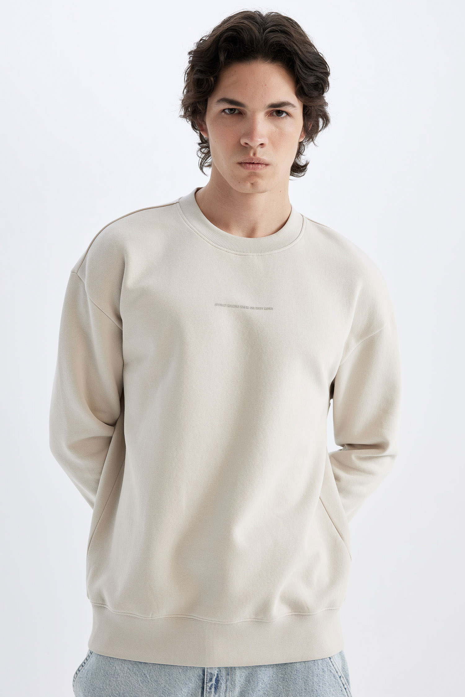 DeFacto Boxy Fit Bisiklet Yaka Baskılı Sweatshirt