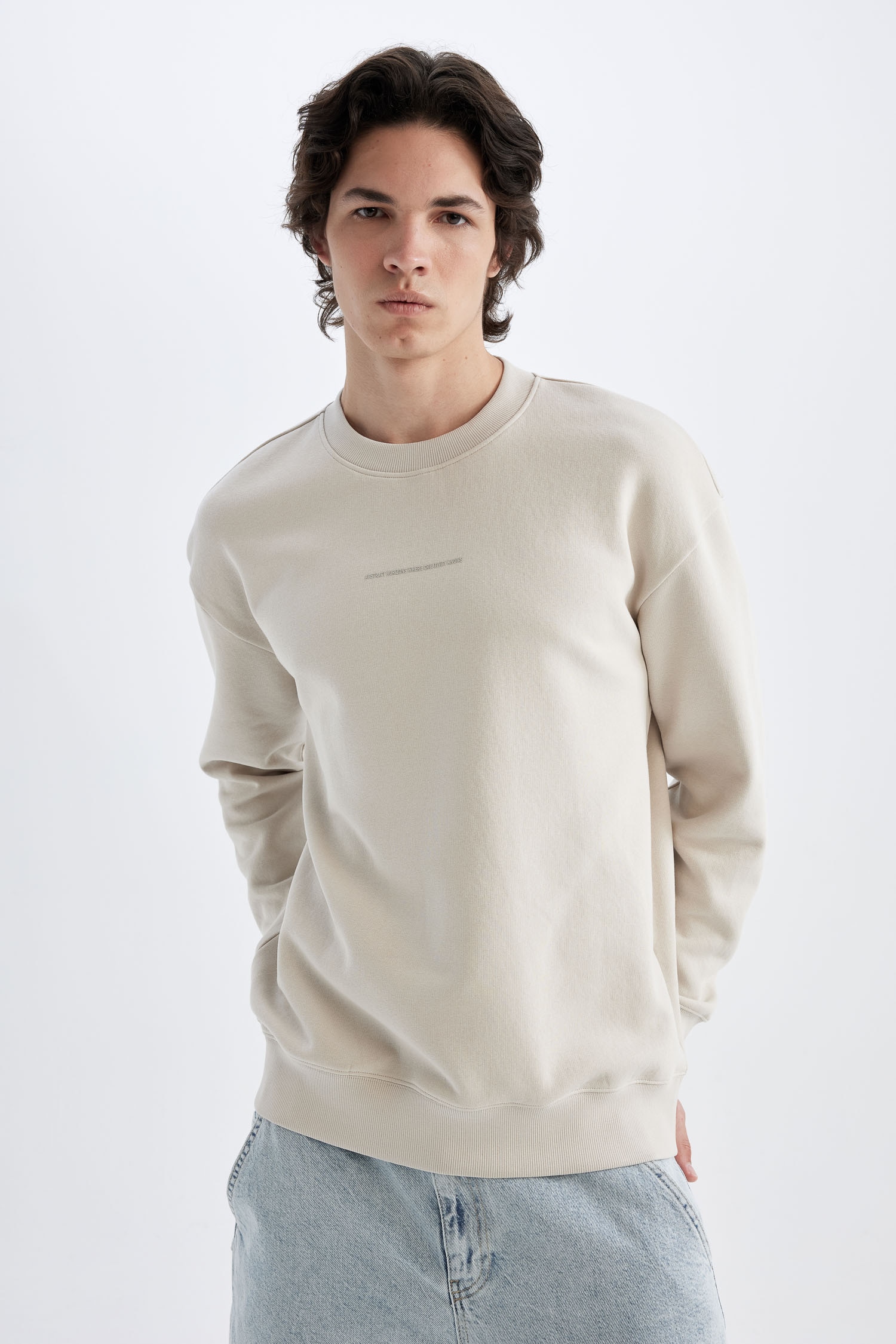 DeFacto Boxy Fit Bisiklet Yaka Baskılı Sweatshirt görsel 4