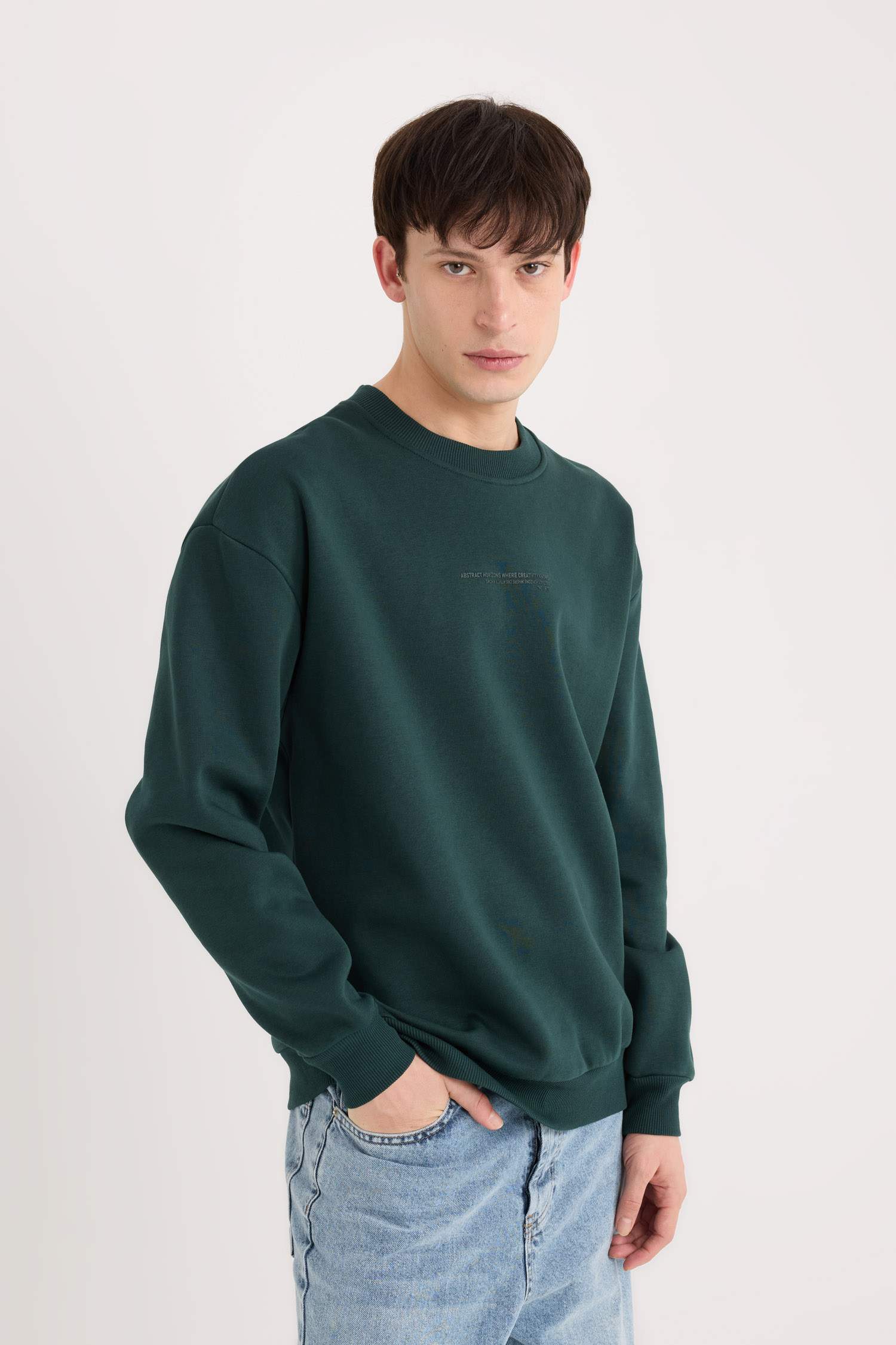 Boxy Fit Bisiklet Yaka Baskılı Sweatshirt