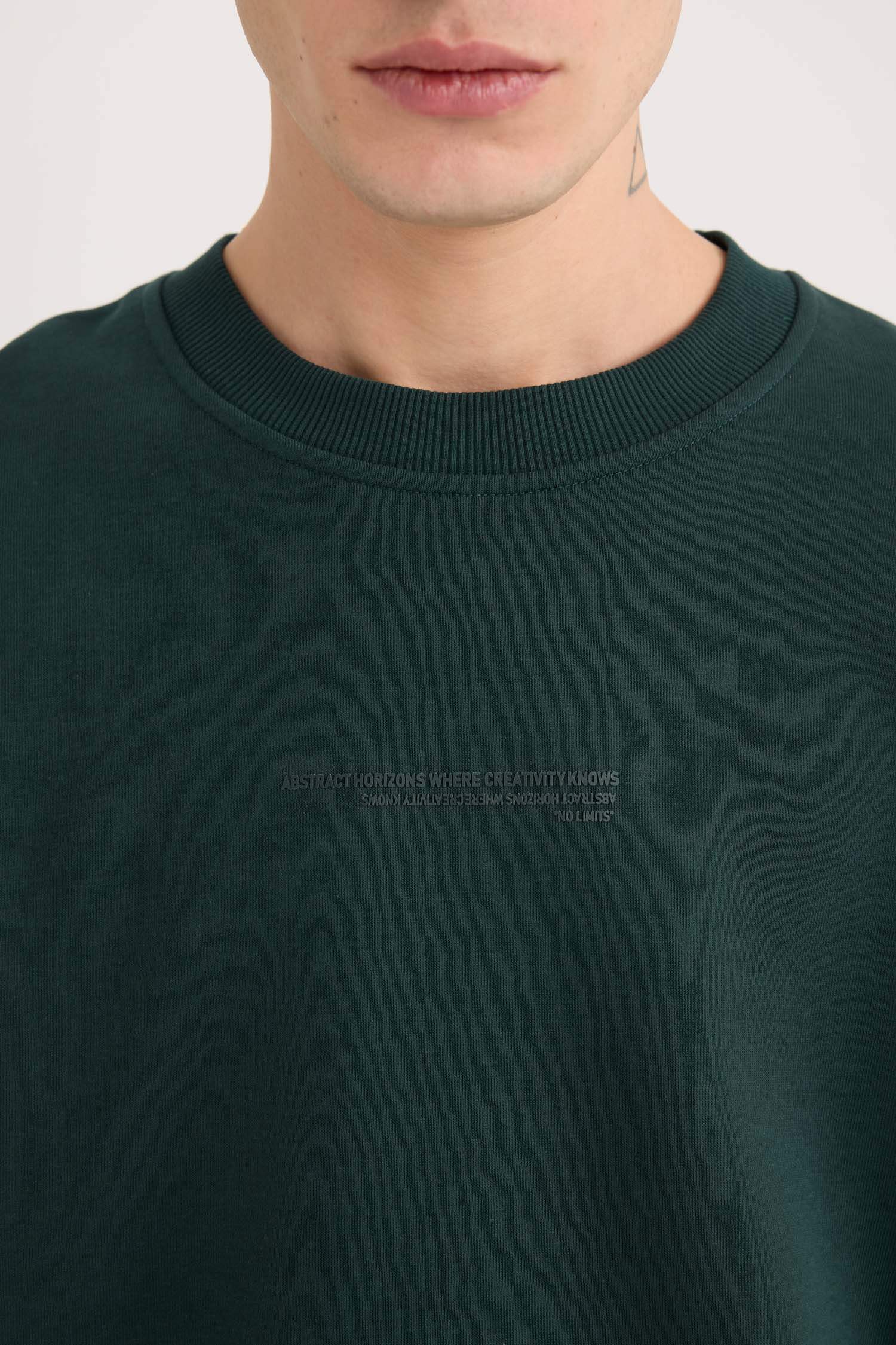 Boxy Fit Bisiklet Yaka Baskılı Sweatshirt