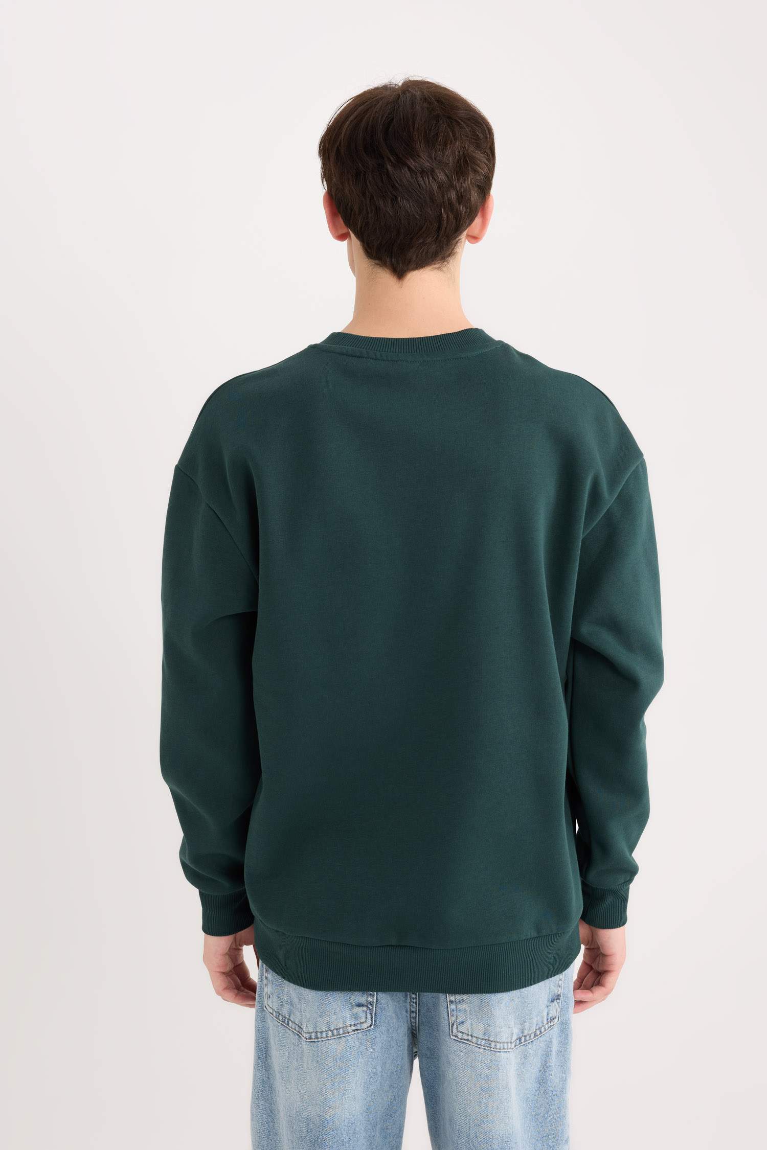 Boxy Fit Bisiklet Yaka Baskılı Sweatshirt