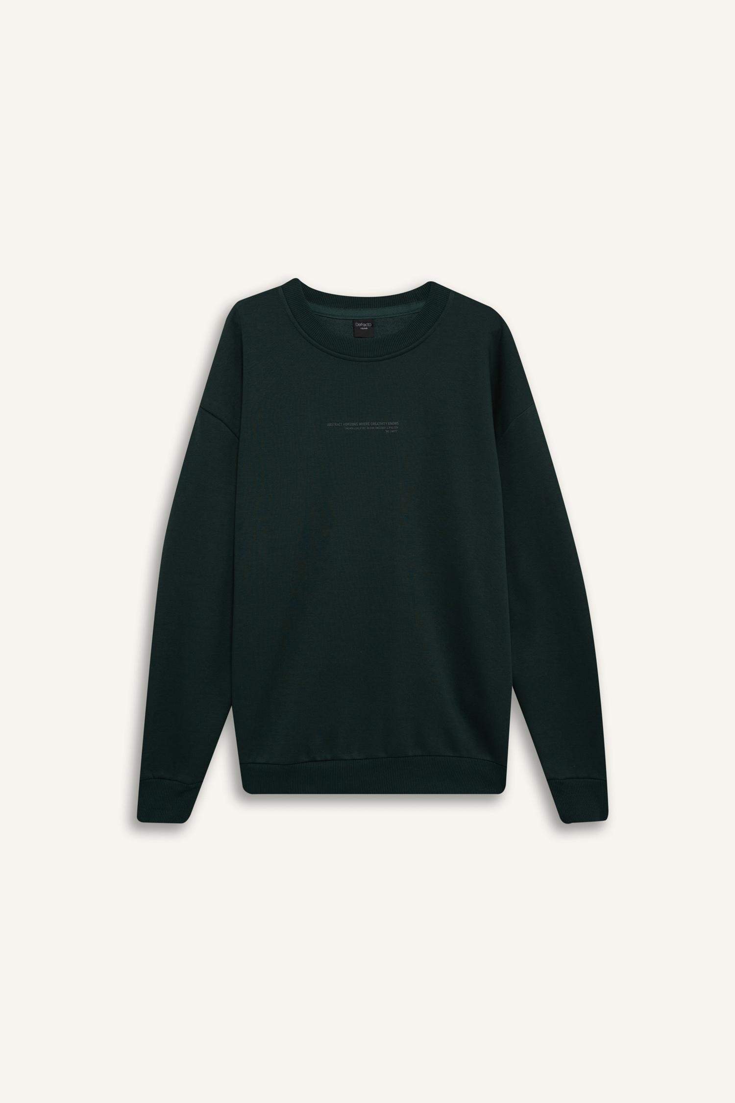 Boxy Fit Bisiklet Yaka Baskılı Sweatshirt