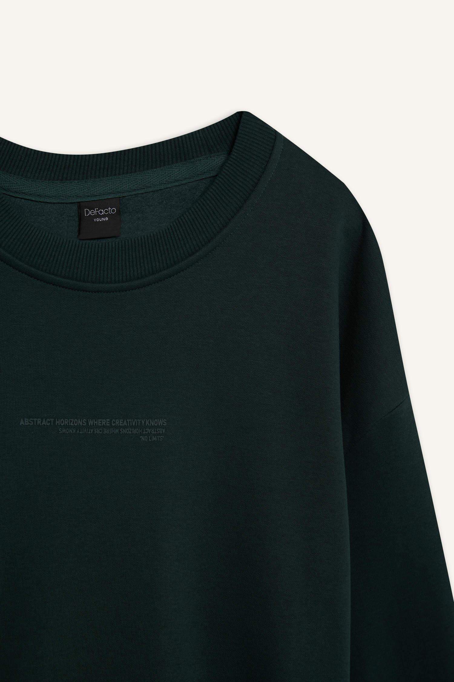 Boxy Fit Bisiklet Yaka Baskılı Sweatshirt