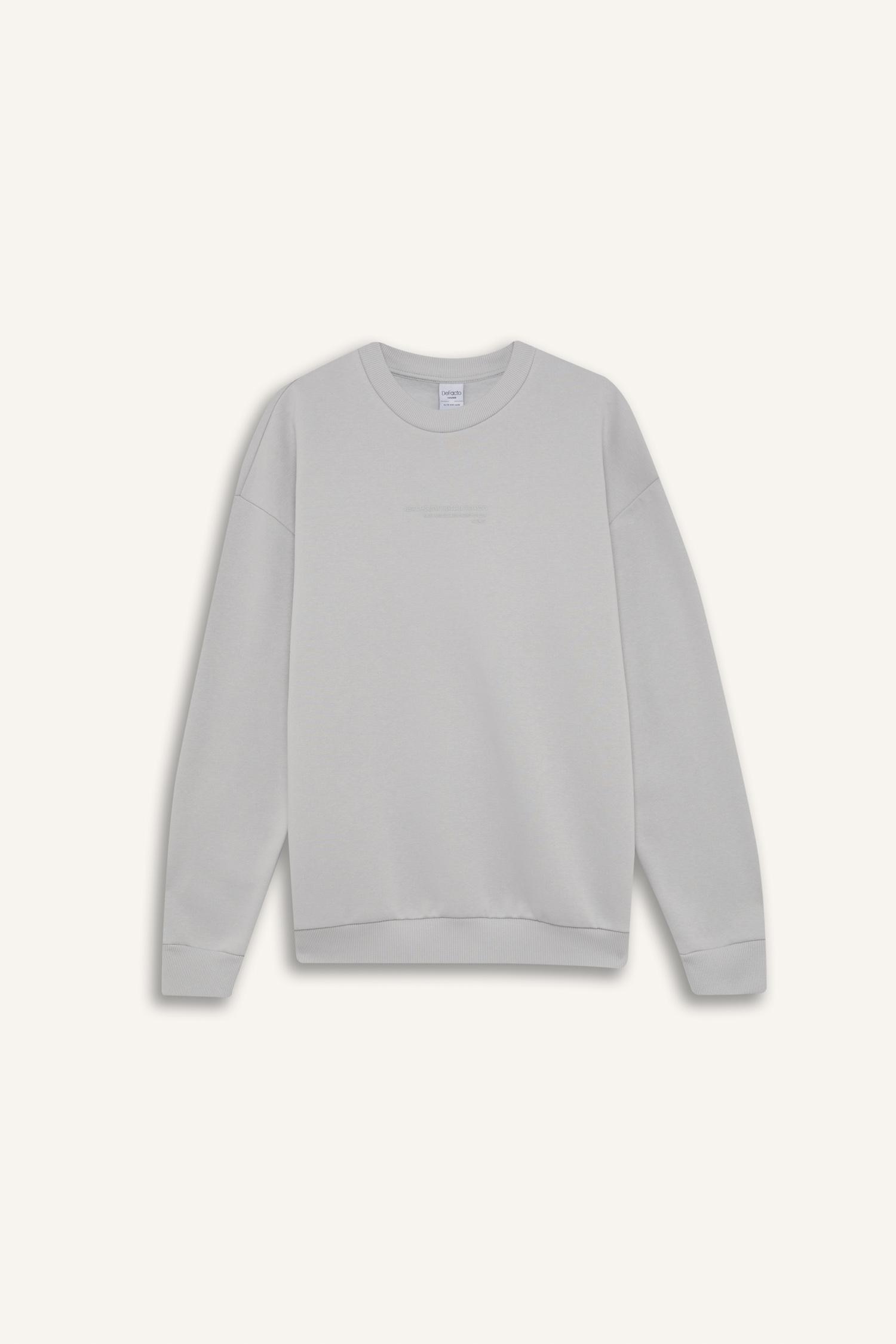 DeFacto Boxy Fit Bisiklet Yaka Baskılı Sweatshirt görsel 6