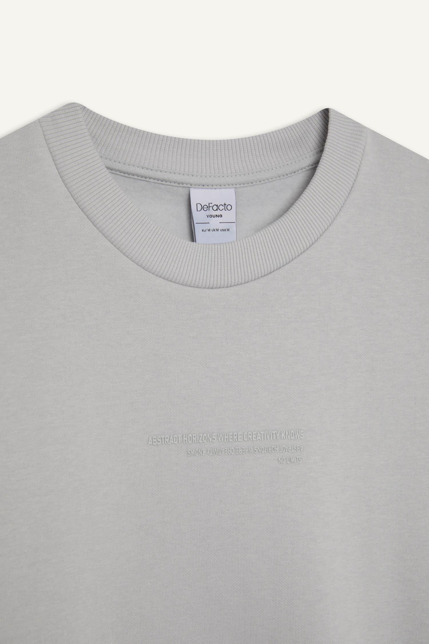 DeFacto Boxy Fit Bisiklet Yaka Baskılı Sweatshirt görsel 7